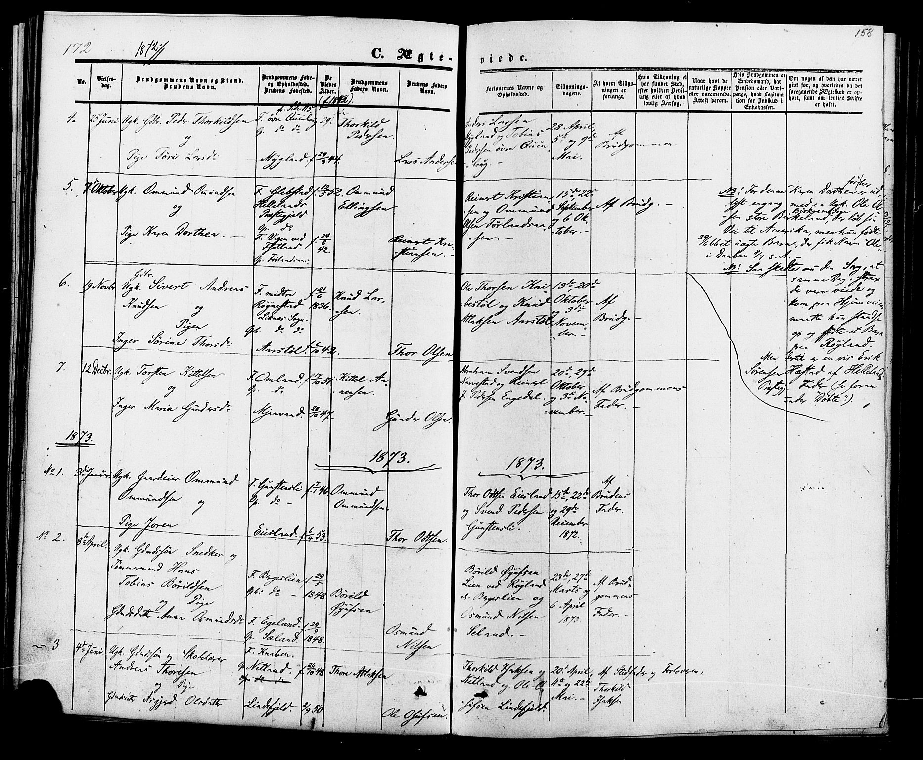 Fjotland sokneprestkontor, SAK/1111-0010/F/Fa/L0001: Parish register (official) no. A 1, 1850-1879, p. 158