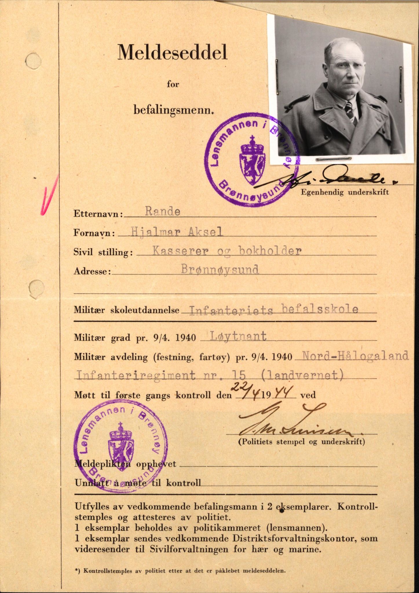 Forsvaret, Forsvarets krigshistoriske avdeling, AV/RA-RAFA-2017/Y/Yf/L0209: II-C-11-2121  -  Okkupasjonstiden.  Meldesedler for befal med foto og oppl. om militær grad 9. apr. 1940., 1944-1945, p. 547
