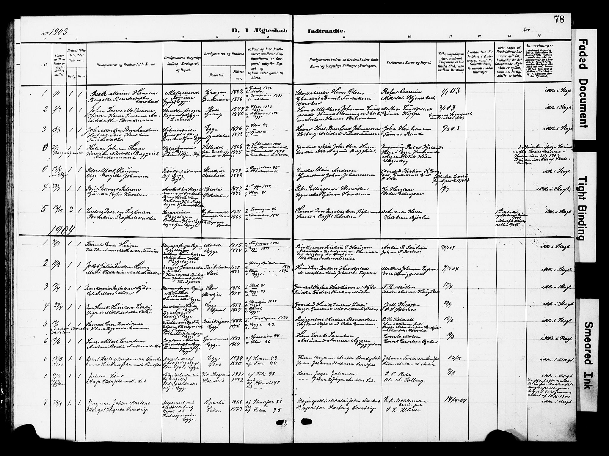 Ministerialprotokoller, klokkerbøker og fødselsregistre - Nord-Trøndelag, SAT/A-1458/740/L0381: Parish register (copy) no. 740C02, 1903-1914, p. 78