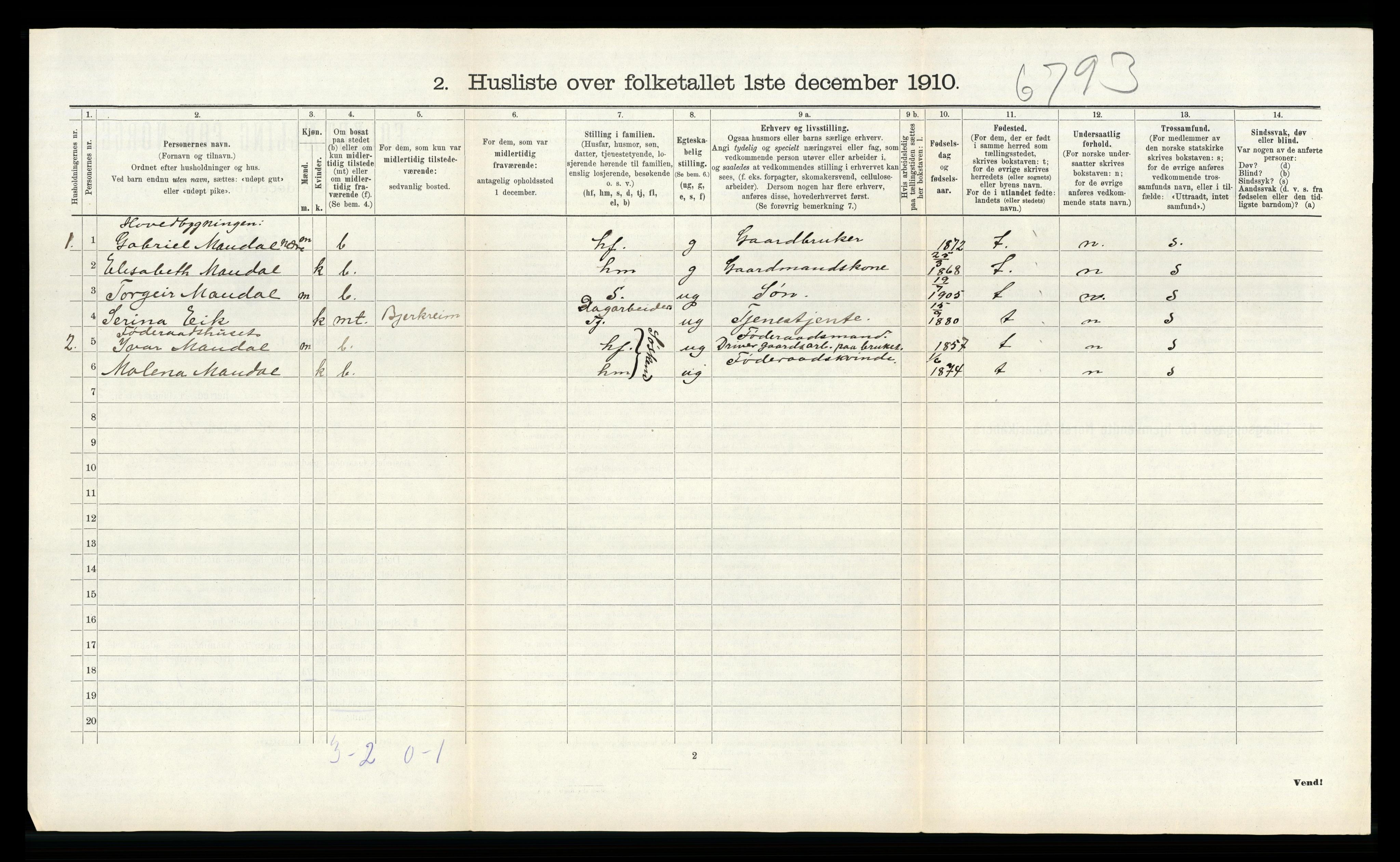 RA, 1910 census for Bjerkreim, 1910, p. 297