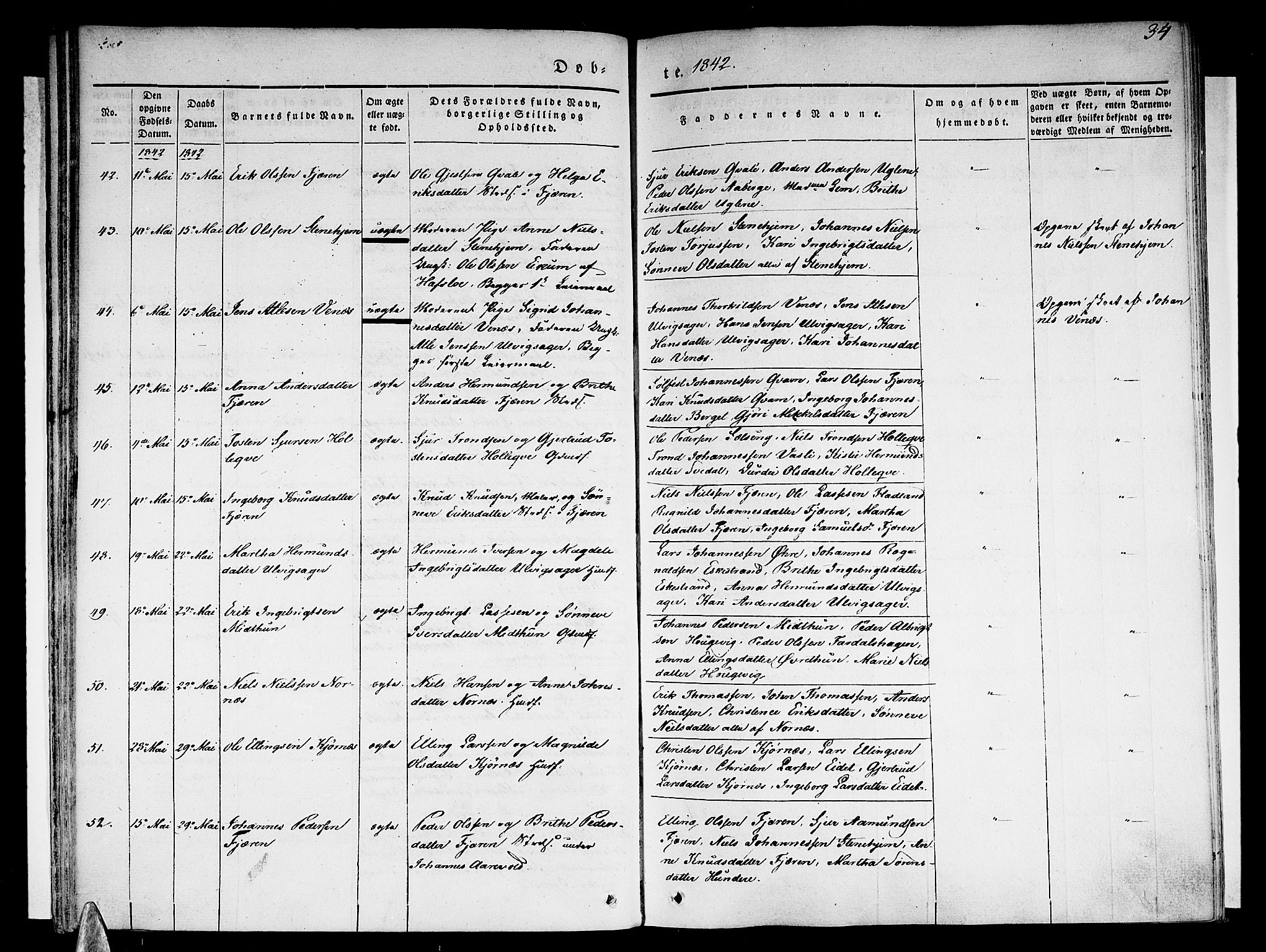 Sogndal sokneprestembete, AV/SAB-A-81301/H/Haa/Haaa/L0011: Parish register (official) no. A 11, 1839-1847, p. 34