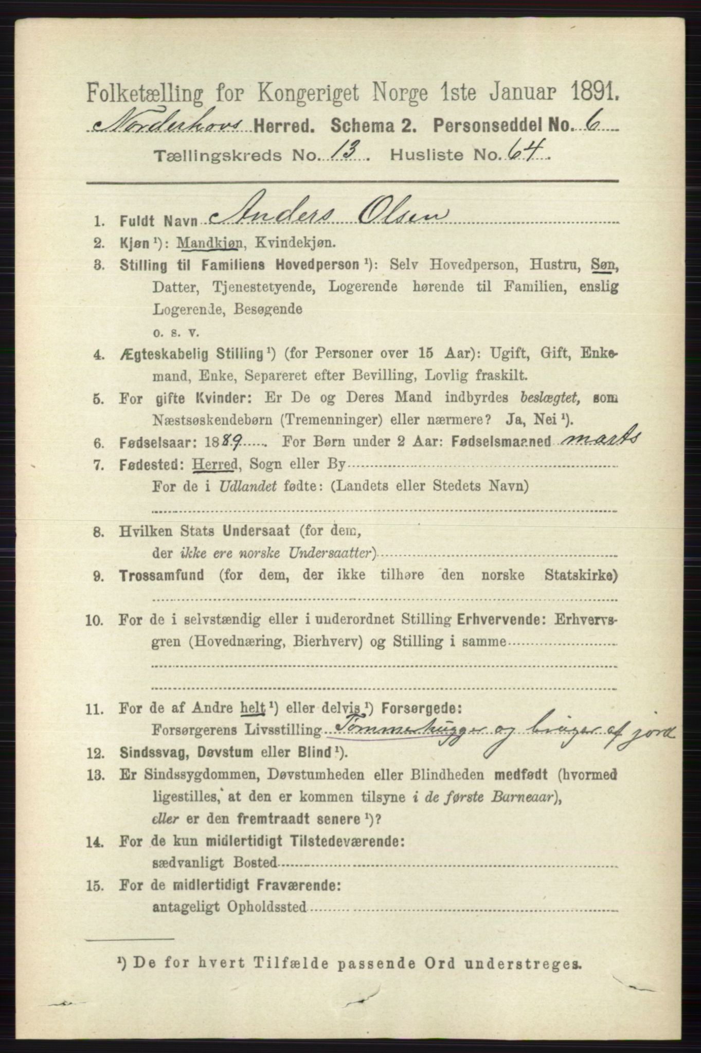 RA, 1891 census for 0613 Norderhov, 1891, p. 9286