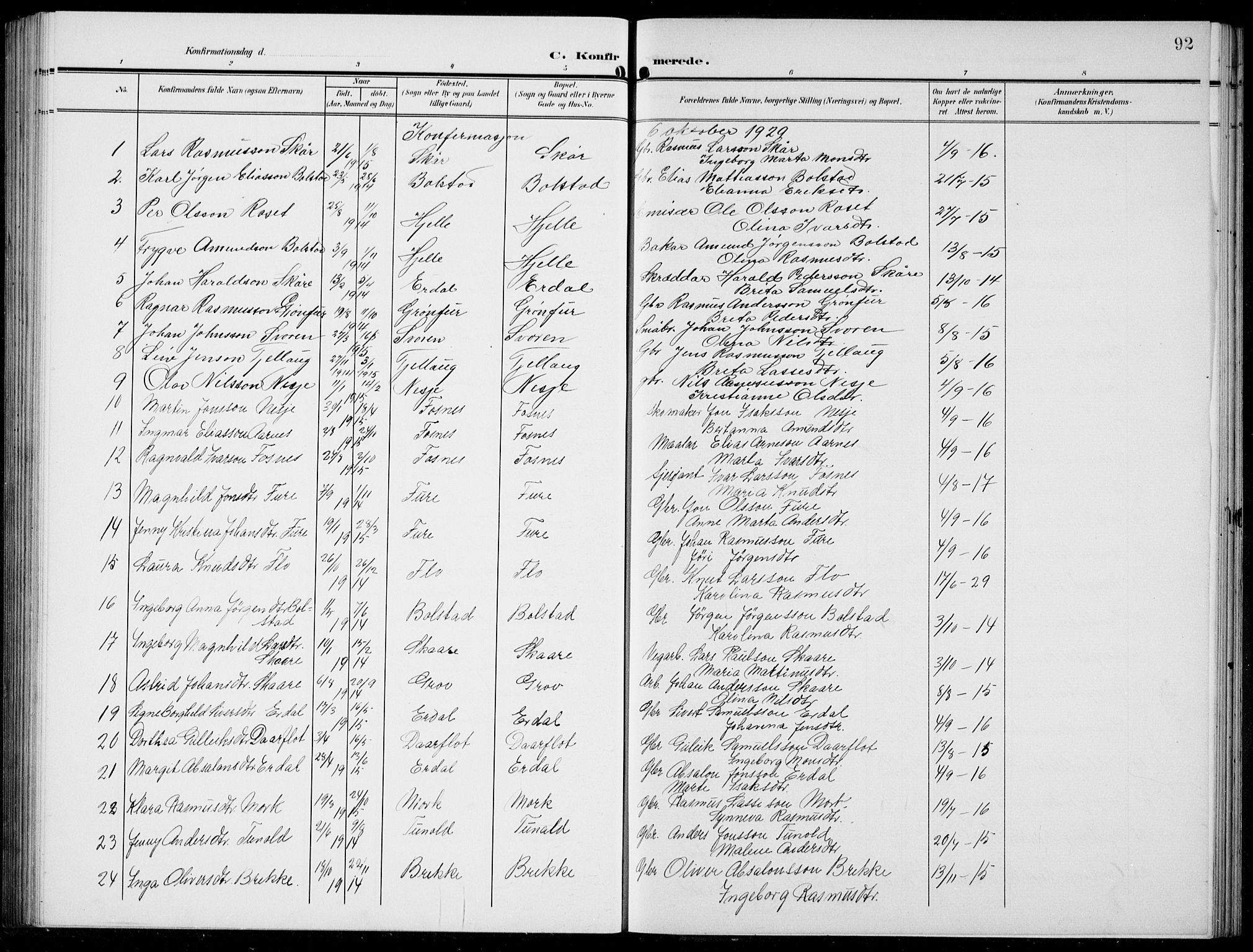 Stryn Sokneprestembete, SAB/A-82501: Parish register (copy) no. C 4, 1905-1936, p. 92