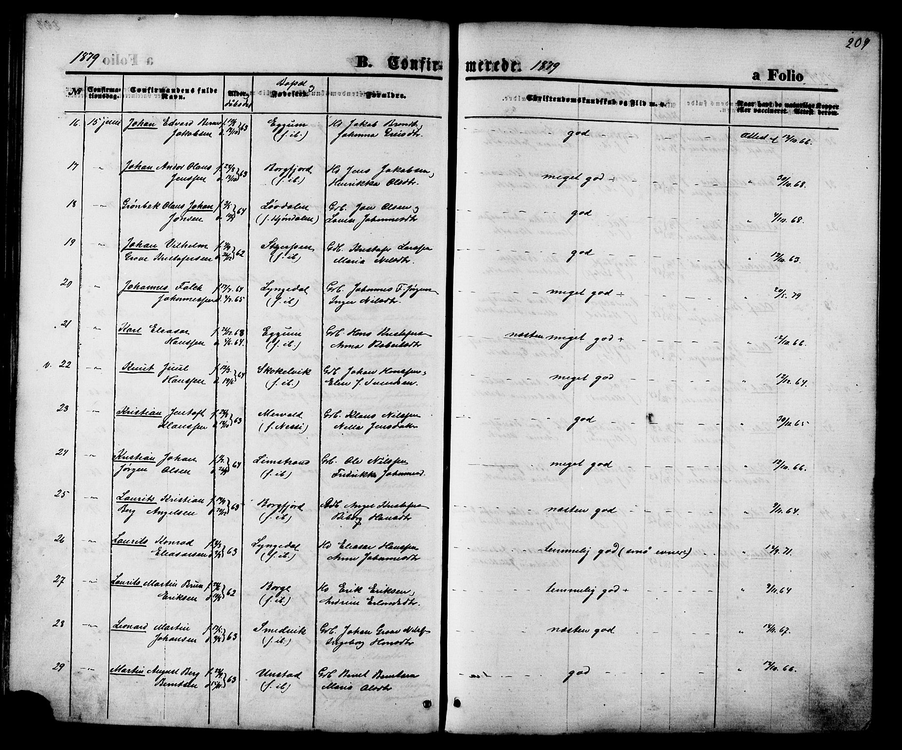 Ministerialprotokoller, klokkerbøker og fødselsregistre - Nordland, SAT/A-1459/880/L1132: Parish register (official) no. 880A06, 1869-1887, p. 209