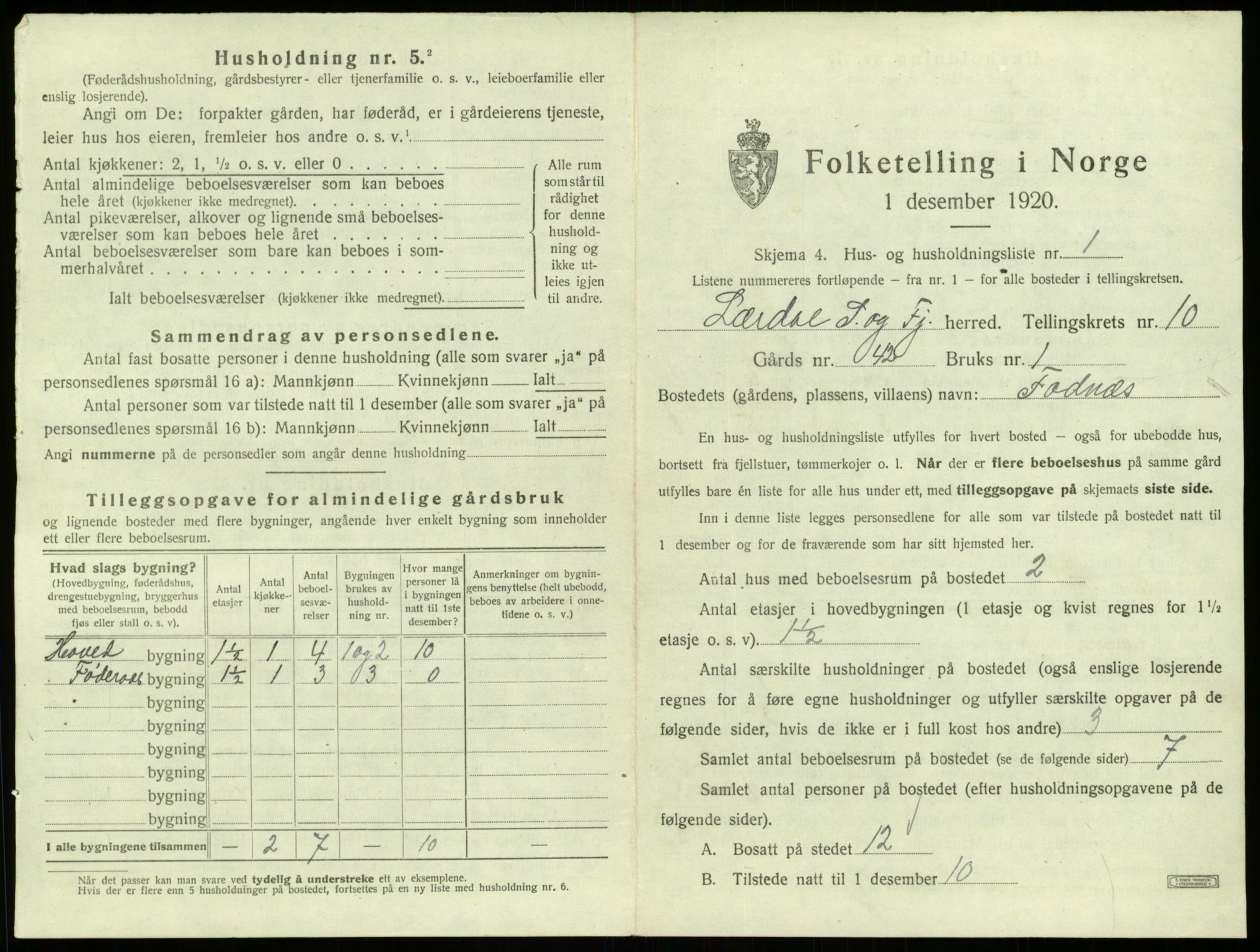 SAB, 1920 census for Lærdal, 1920, p. 788