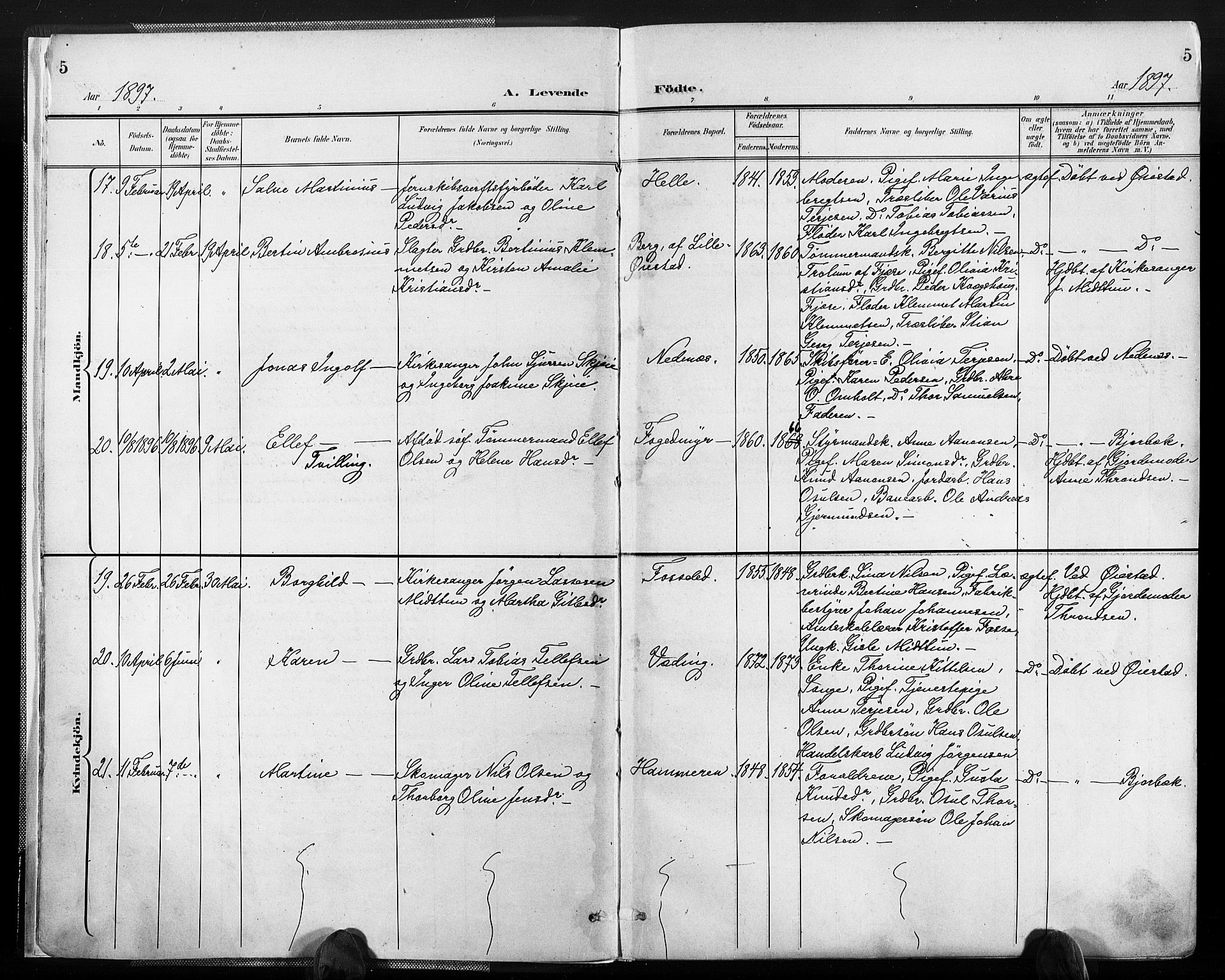 Øyestad sokneprestkontor, AV/SAK-1111-0049/F/Fa/L0018: Parish register (official) no. A 18, 1897-1907, p. 5