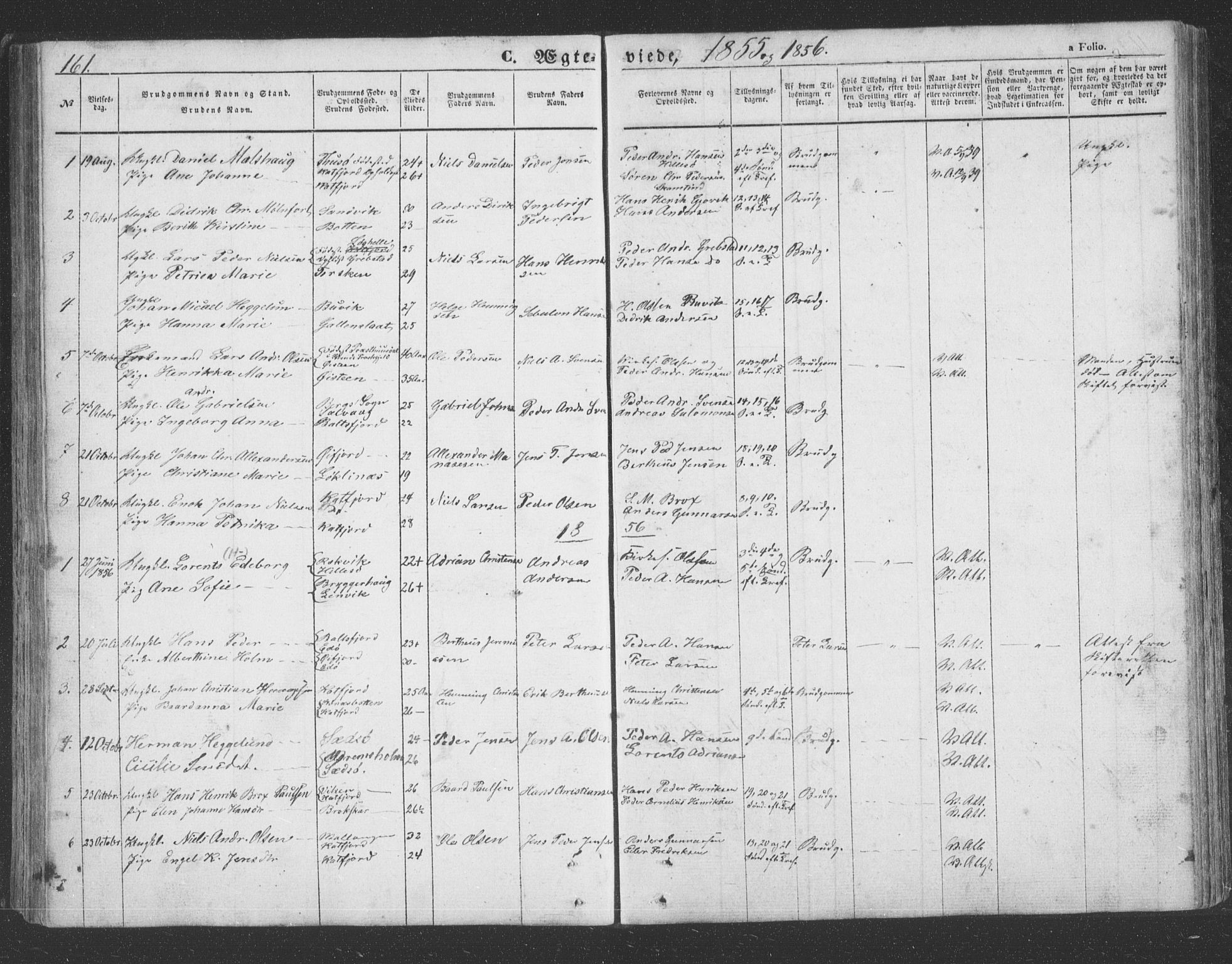 Lenvik sokneprestembete, SATØ/S-1310/H/Ha/Hab/L0020klokker: Parish register (copy) no. 20, 1855-1883, p. 161