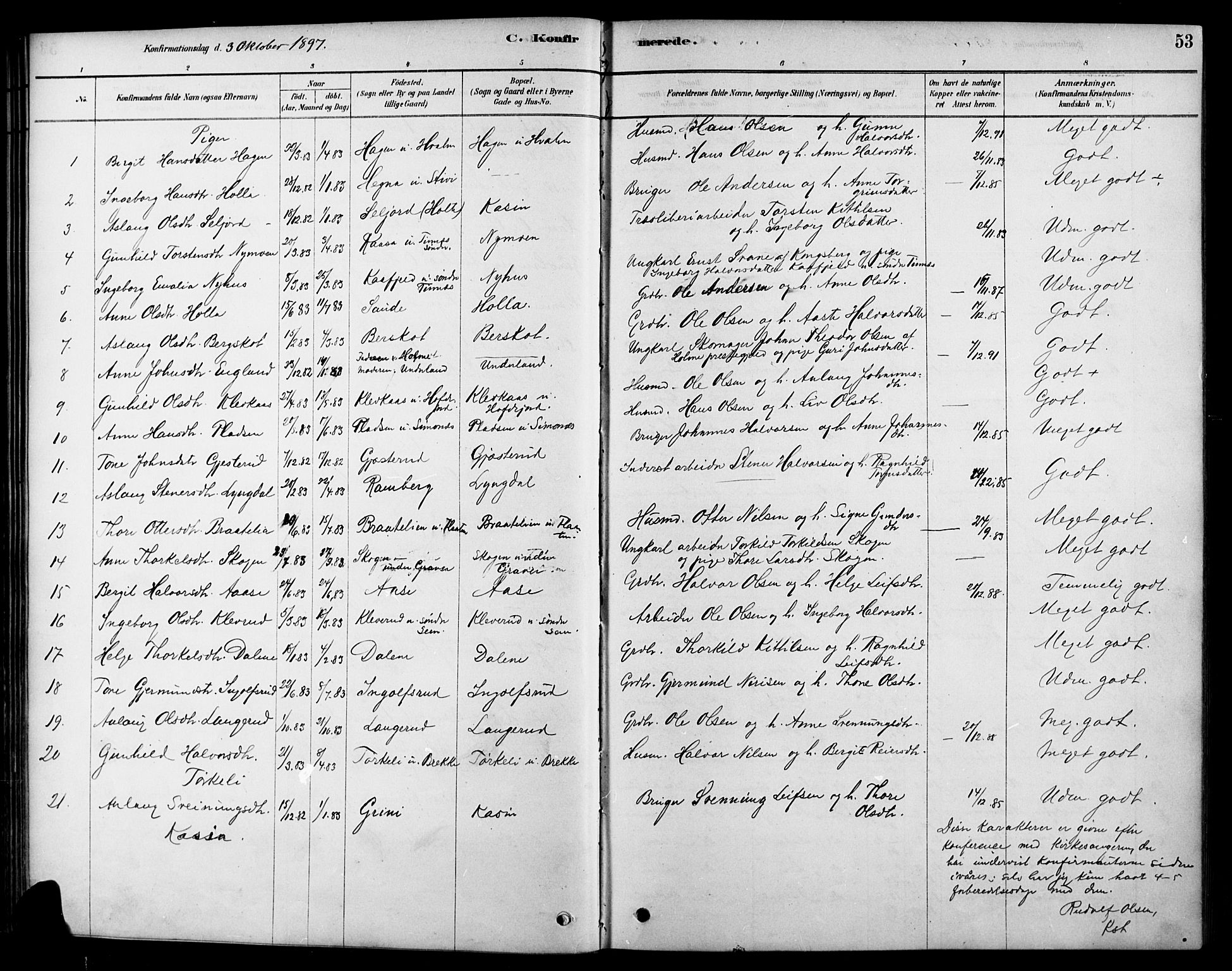 Heddal kirkebøker, SAKO/A-268/F/Fa/L0009: Parish register (official) no. I 9, 1878-1903, p. 53