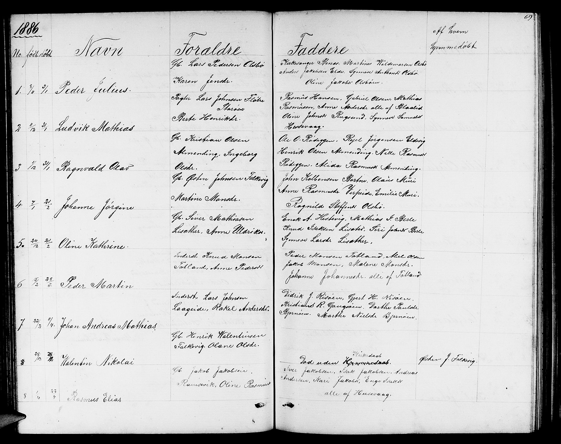 Davik sokneprestembete, SAB/A-79701/H/Hab/Habc/L0001: Parish register (copy) no. C 1, 1866-1888, p. 69