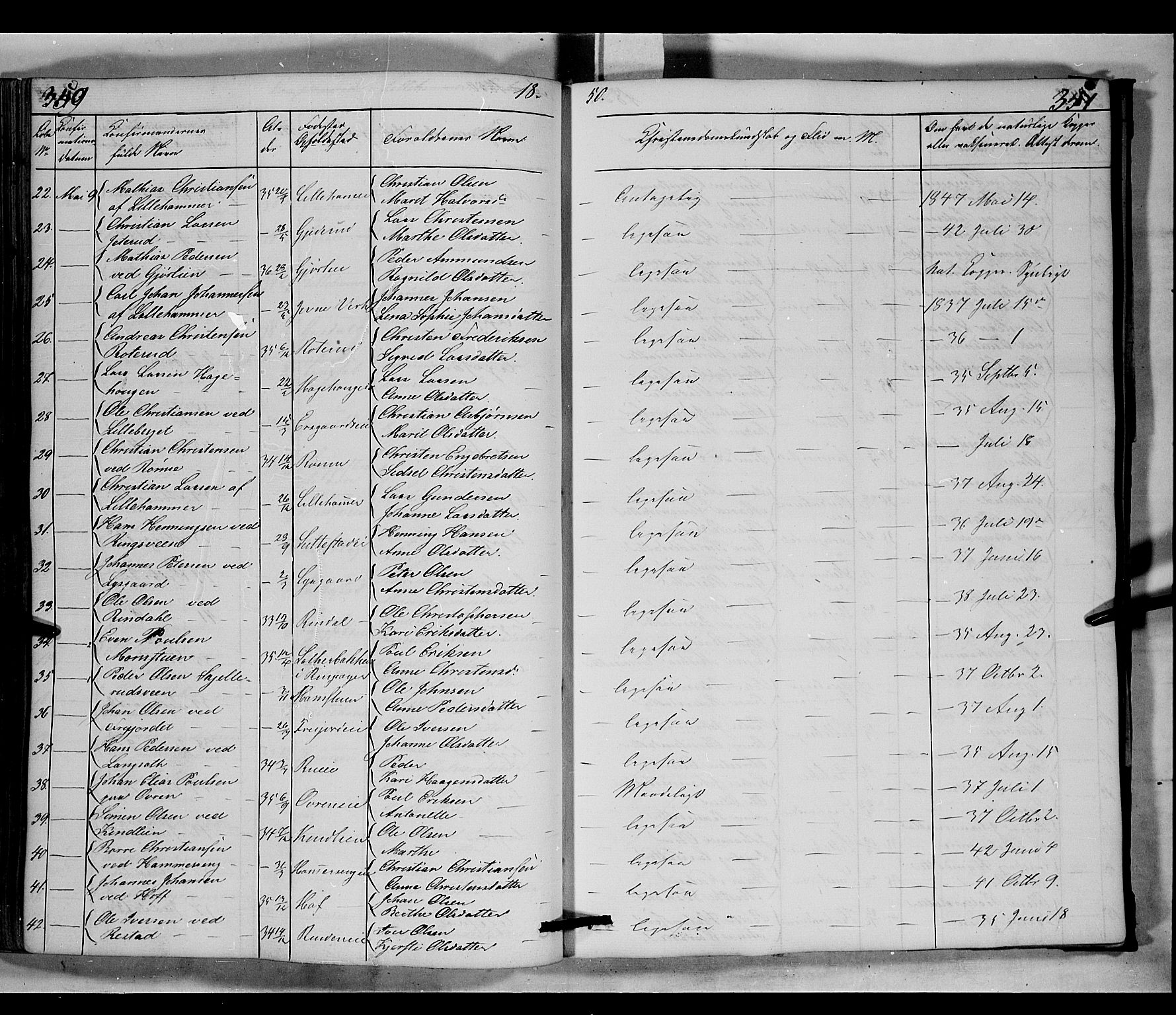 Fåberg prestekontor, AV/SAH-PREST-086/H/Ha/Hab/L0006: Parish register (copy) no. 6, 1837-1855, p. 350-351