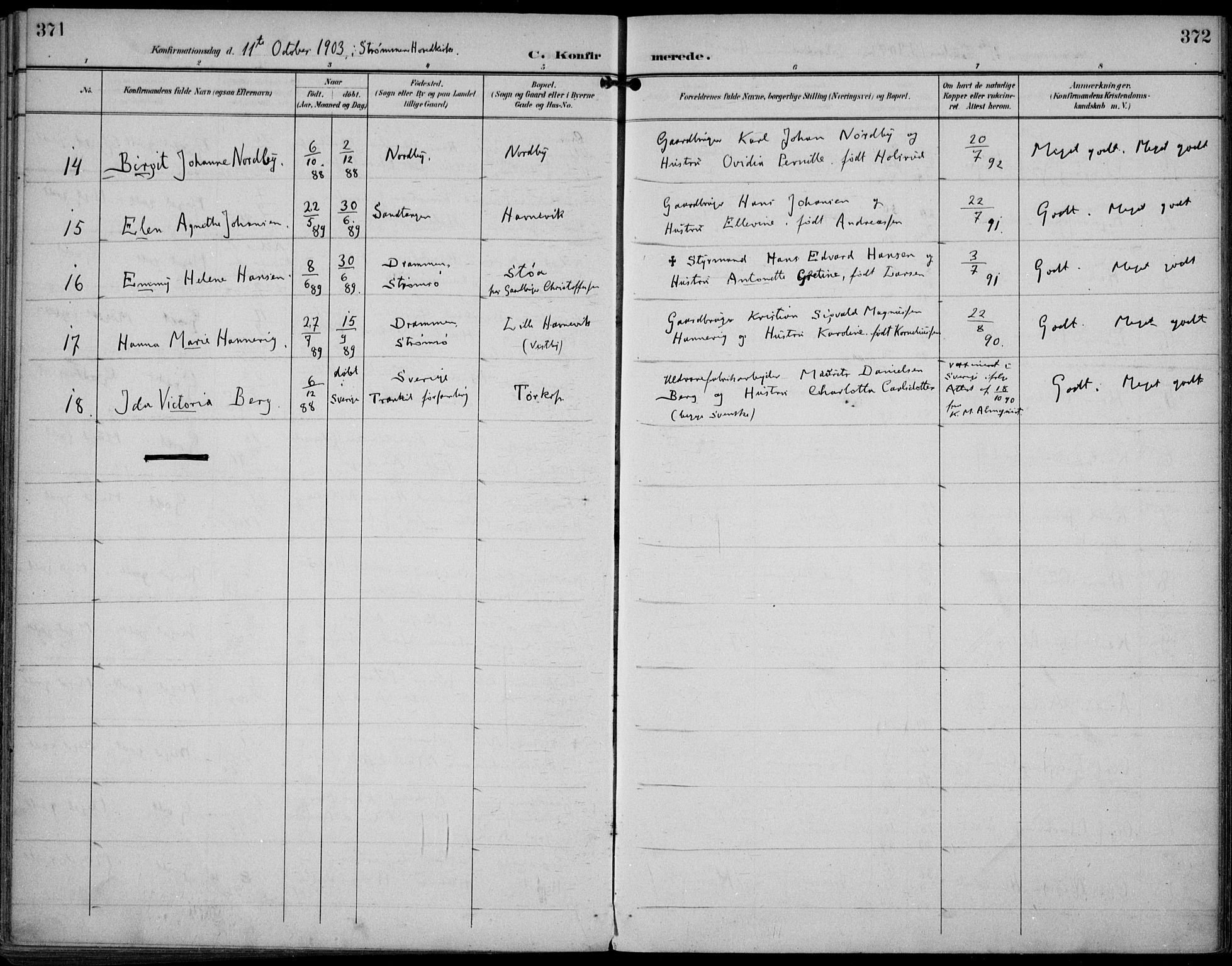 Strømm kirkebøker, AV/SAKO-A-322/F/Fa/L0005: Parish register (official) no. I 5, 1898-1919, p. 371-372