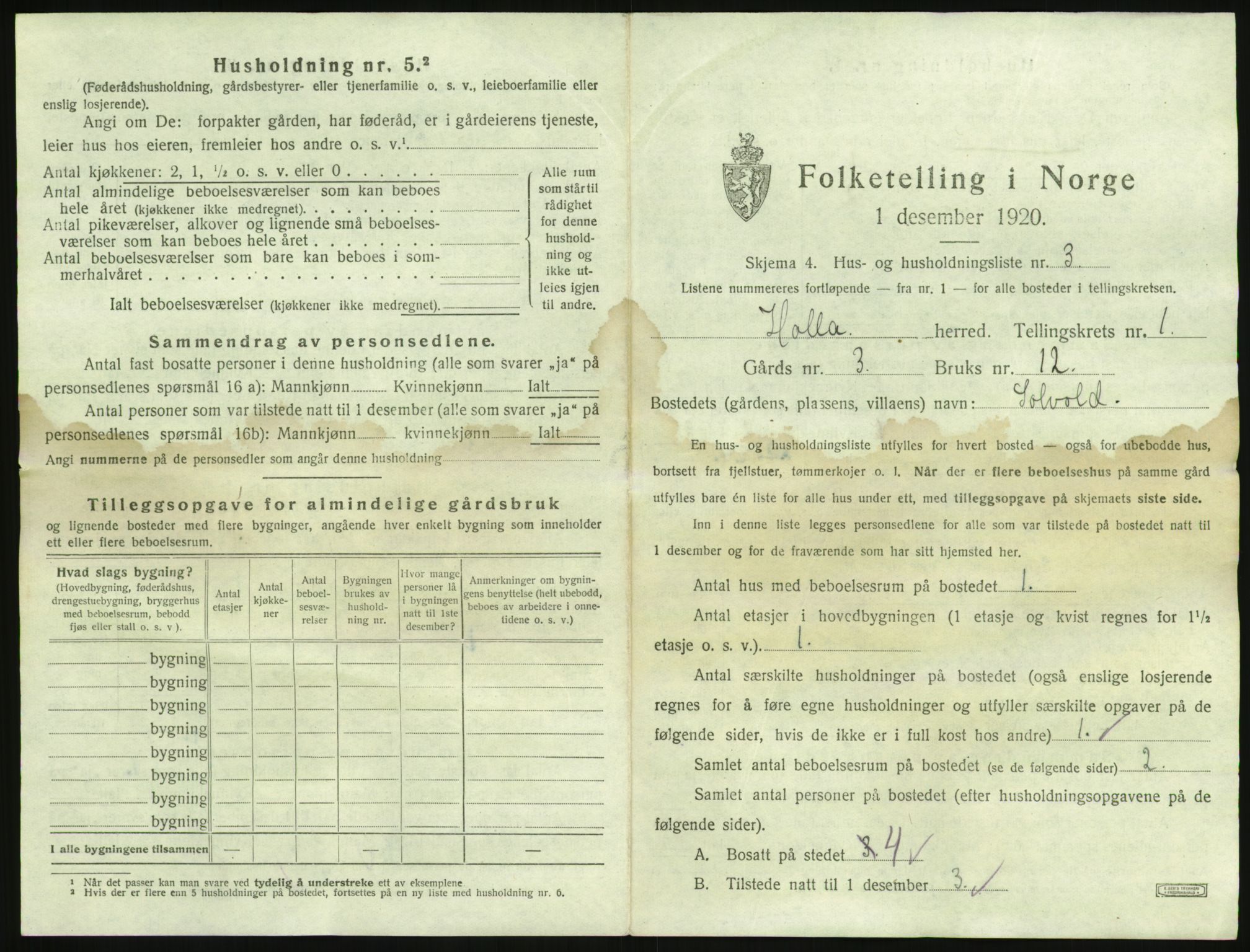 SAKO, 1920 census for Holla, 1920, p. 55