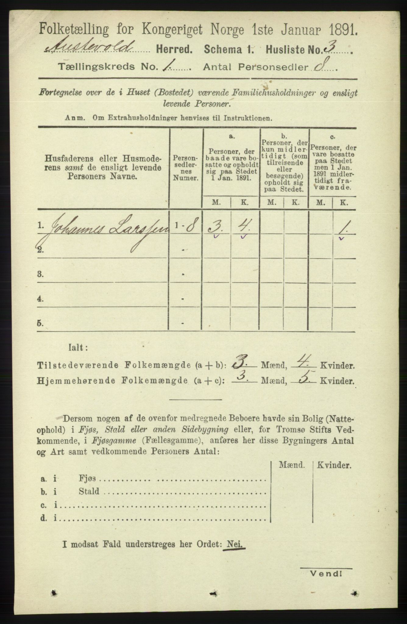 RA, 1891 census for 1244 Austevoll, 1891, p. 20