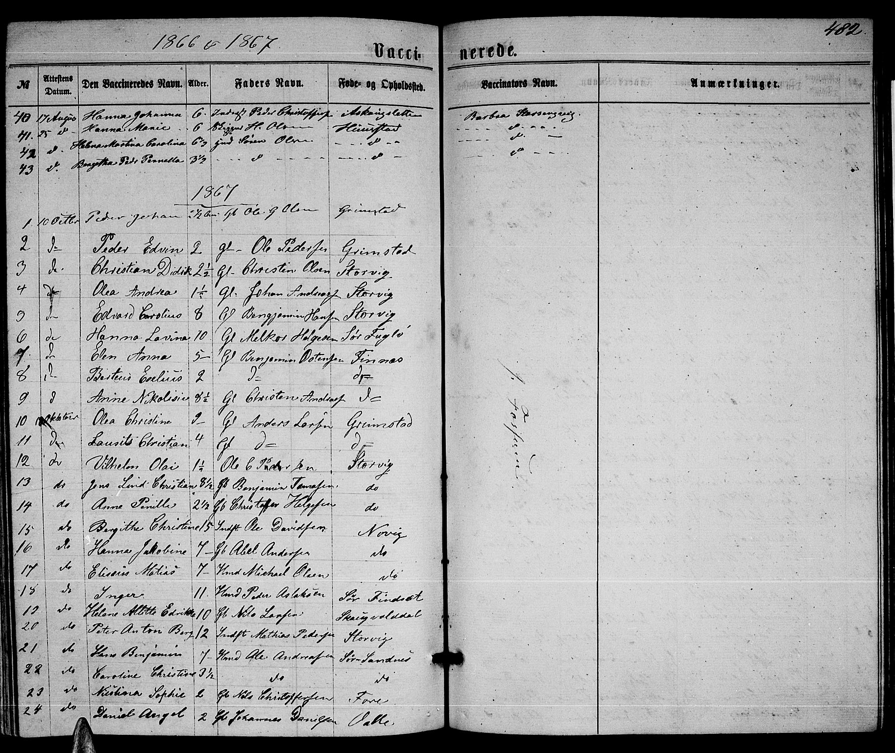 Ministerialprotokoller, klokkerbøker og fødselsregistre - Nordland, AV/SAT-A-1459/805/L0107: Parish register (copy) no. 805C03, 1862-1885, p. 482