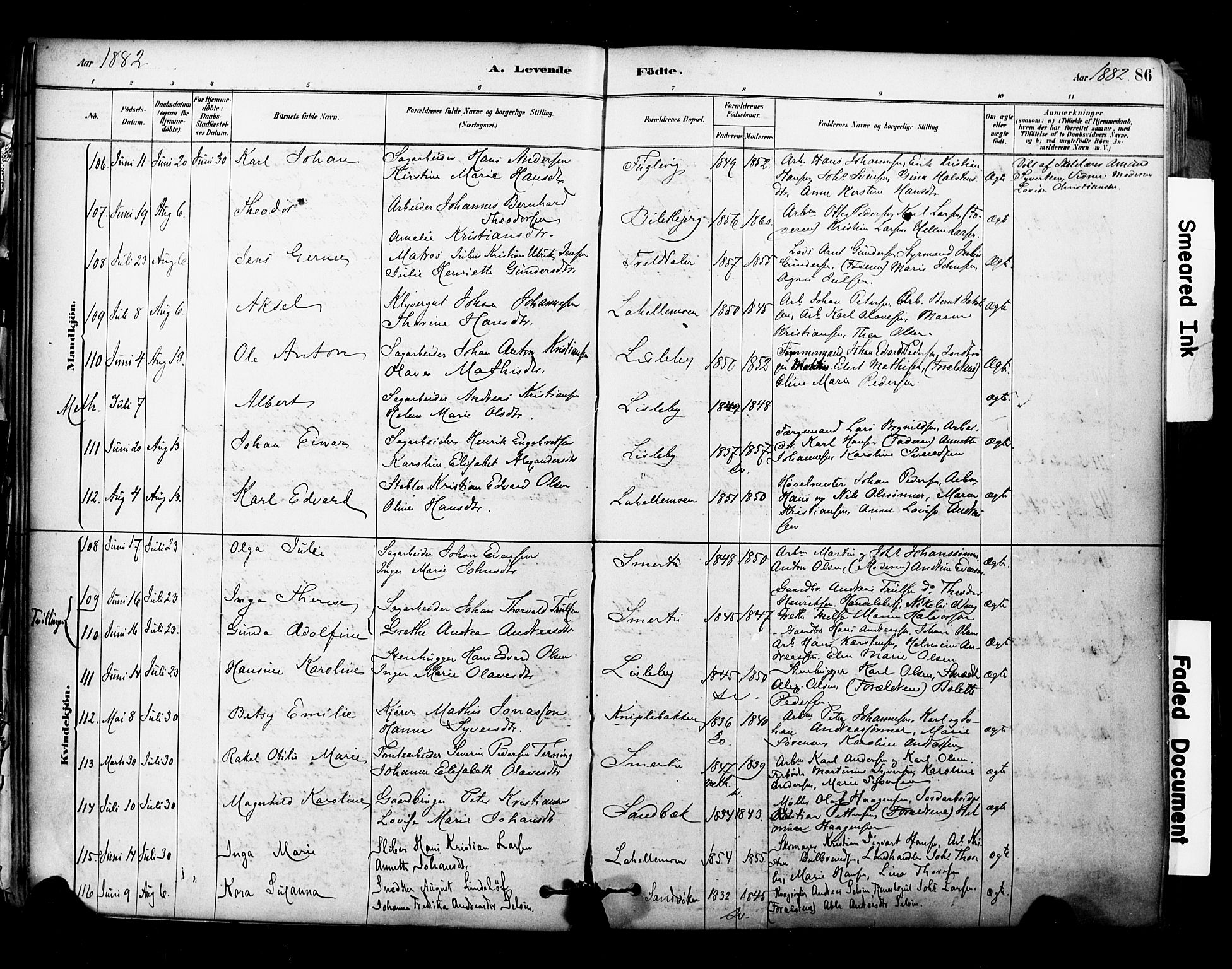 Glemmen prestekontor Kirkebøker, SAO/A-10908/F/Fa/L0011: Parish register (official) no. 11, 1878-1917, p. 86