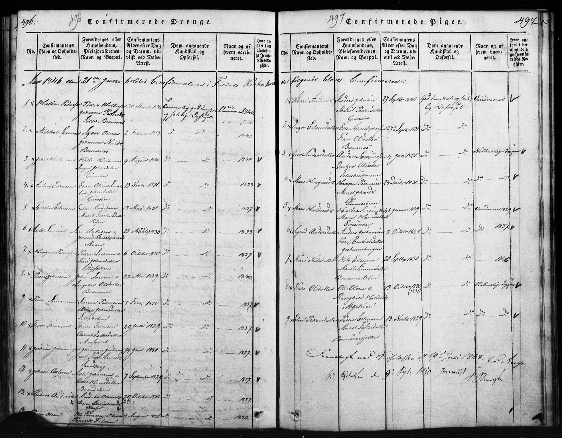 Tynset prestekontor, SAH/PREST-058/H/Ha/Hab/L0003: Parish register (copy) no. 3, 1814-1862, p. 496-497