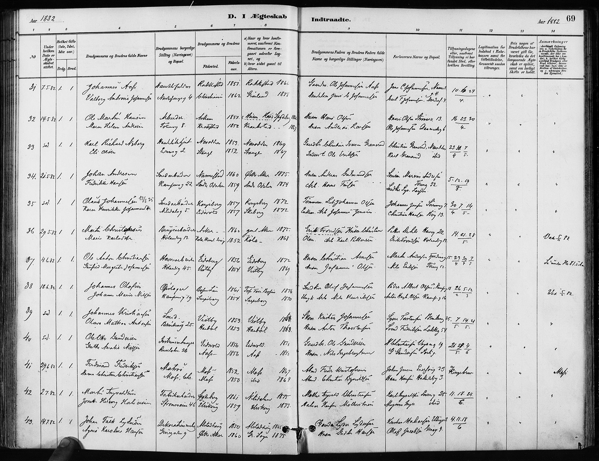 Kampen prestekontor Kirkebøker, SAO/A-10853/F/Fa/L0002: Parish register (official) no. I 2, 1880-1888, p. 69