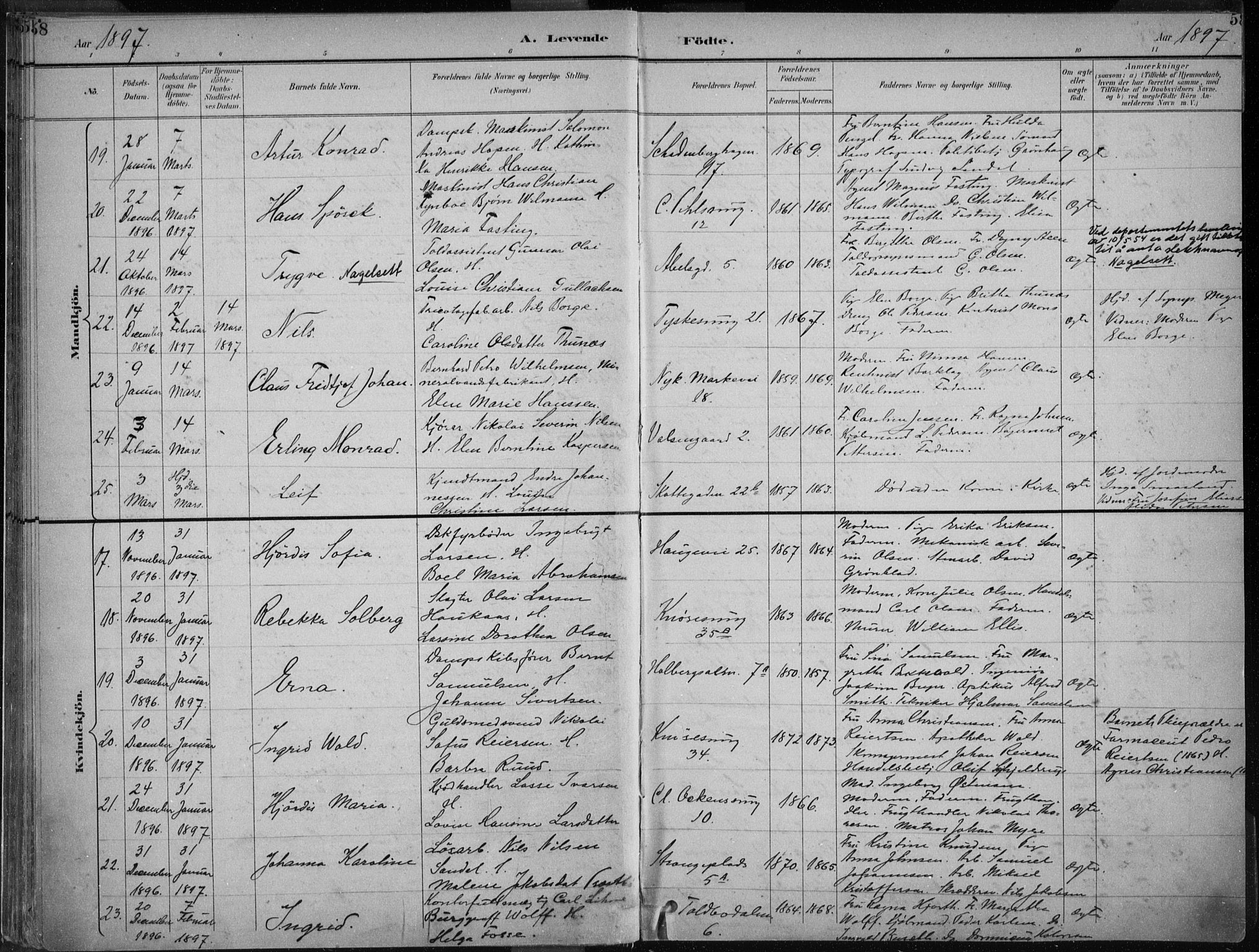 Nykirken Sokneprestembete, AV/SAB-A-77101/H/Haa/L0018: Parish register (official) no. B 6, 1895-1903, p. 58