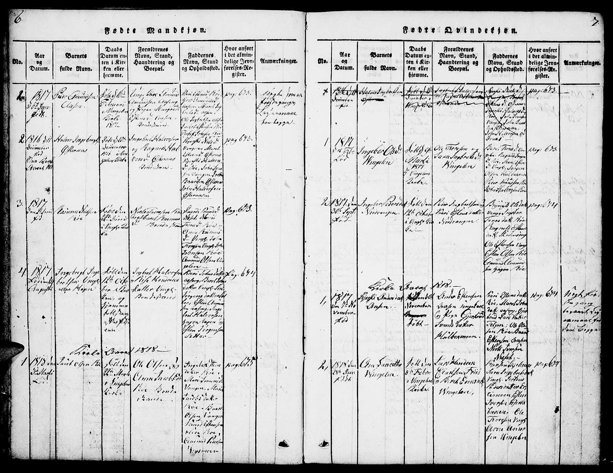 Tolga prestekontor, SAH/PREST-062/L/L0003: Parish register (copy) no. 3, 1815-1862, p. 6-7