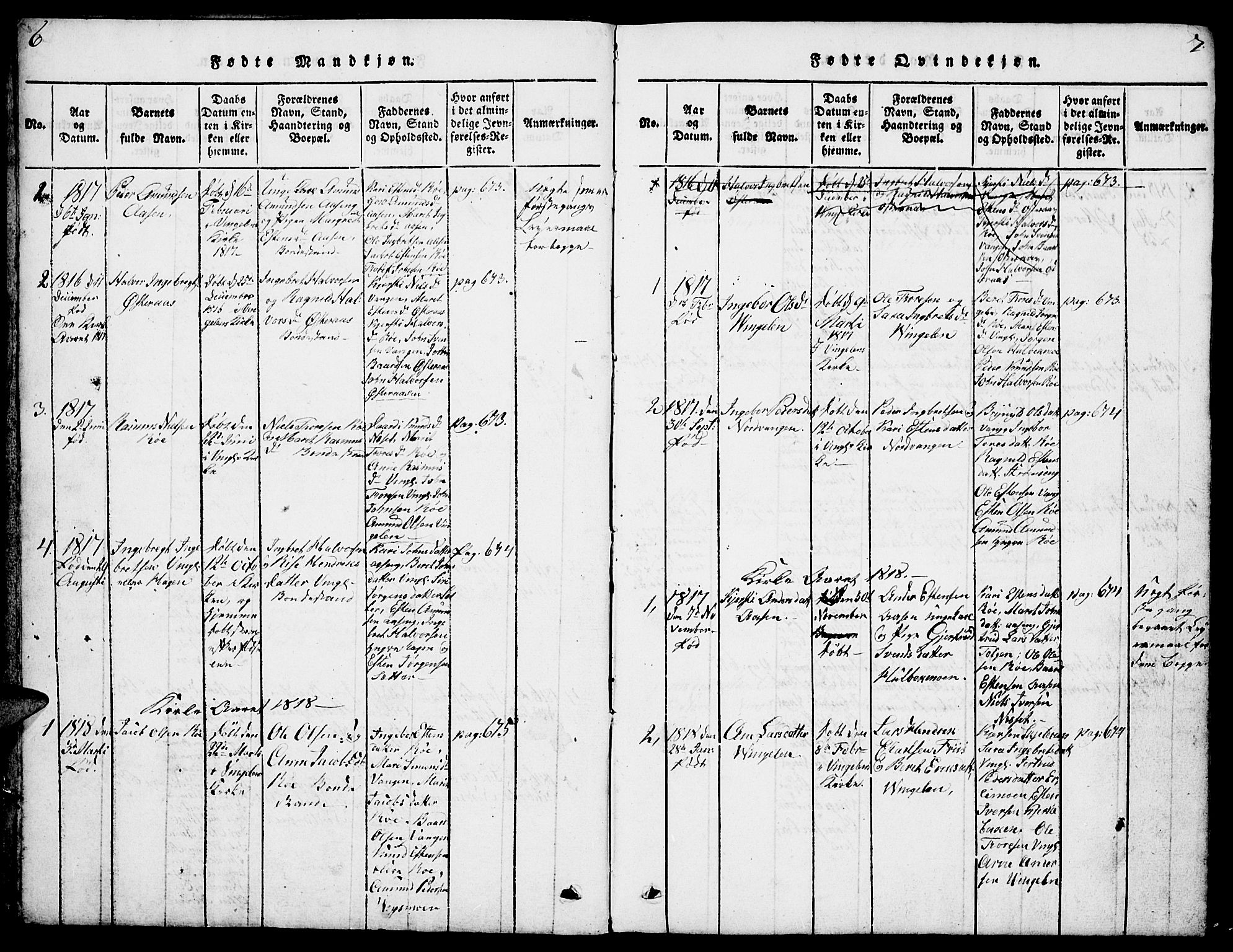 Tolga prestekontor, AV/SAH-PREST-062/L/L0003: Parish register (copy) no. 3, 1815-1862, p. 6-7