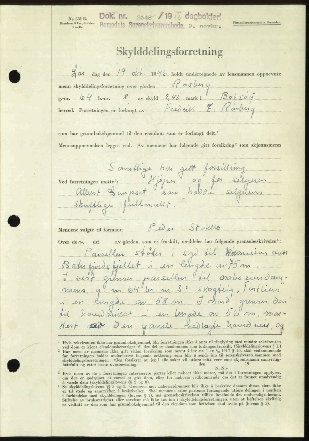 Romsdal sorenskriveri, AV/SAT-A-4149/1/2/2C: Mortgage book no. A21, 1946-1946, Diary no: : 2348/1946