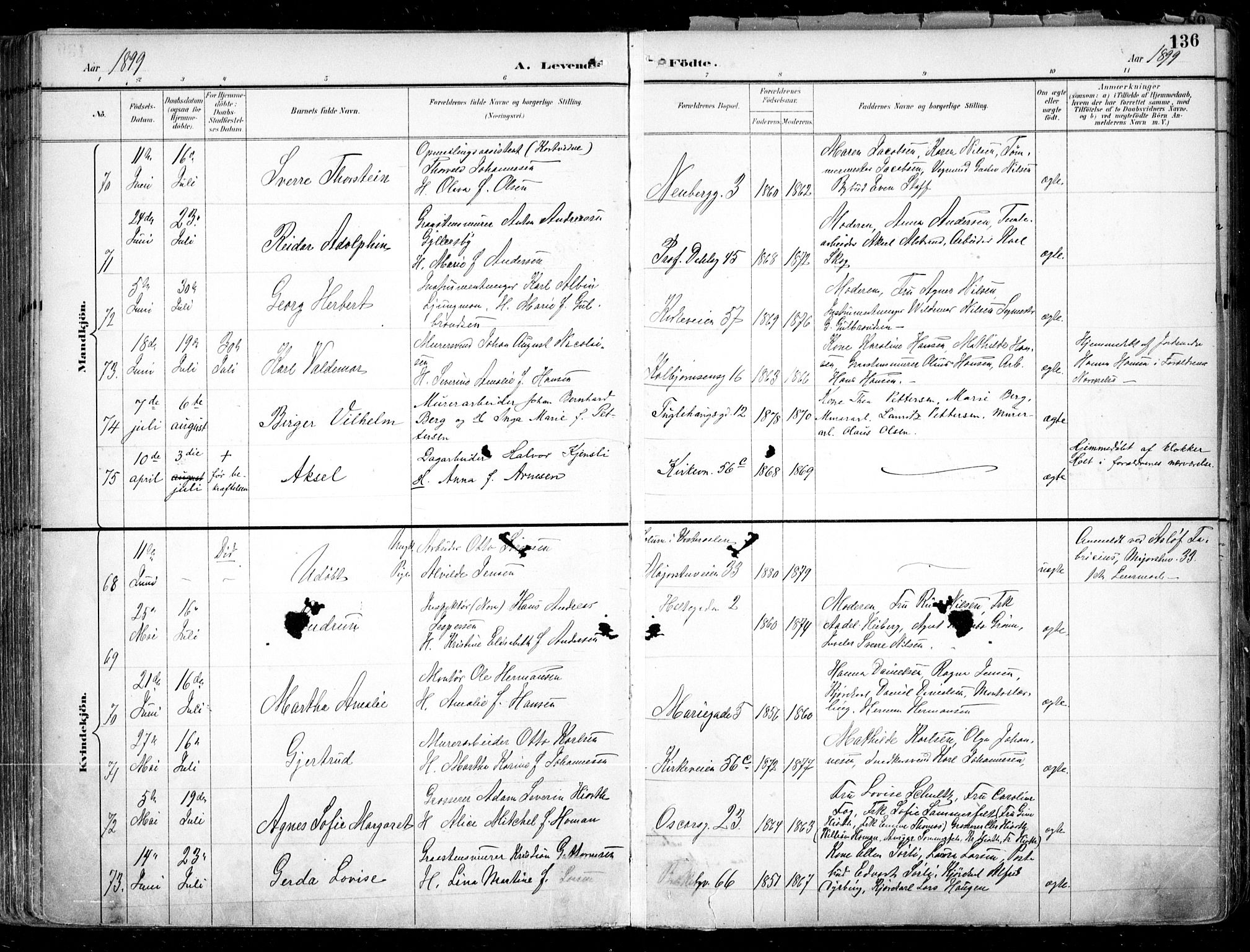 Uranienborg prestekontor Kirkebøker, AV/SAO-A-10877/F/Fa/L0005: Parish register (official) no. 5, 1895-1907, p. 136