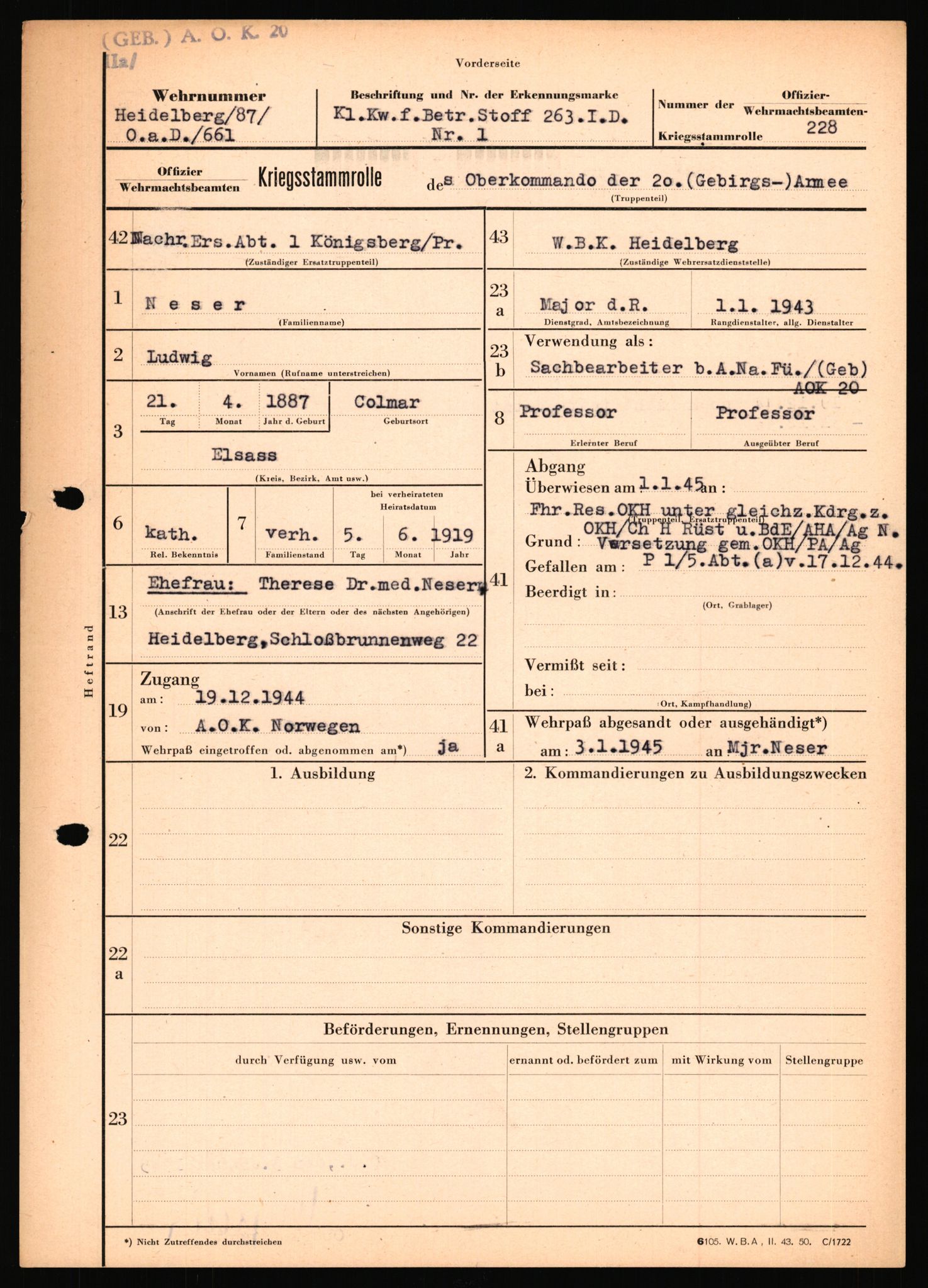 Forsvarets Overkommando. 2 kontor. Arkiv 11.4. Spredte tyske arkivsaker, AV/RA-RAFA-7031/D/Dar/Dara/L0018: Personalbøker, 1940-1945, p. 1187