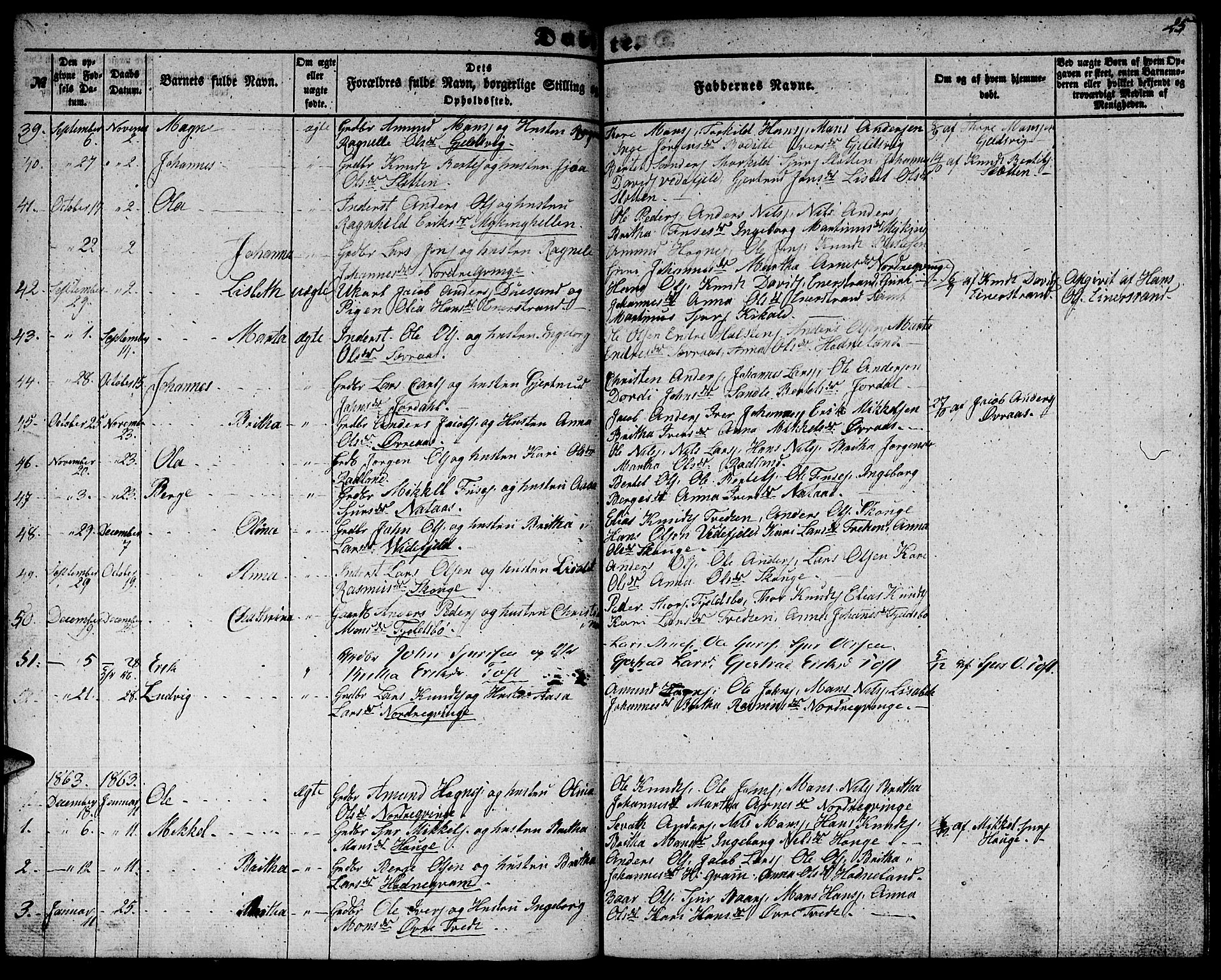 Lindås Sokneprestembete, AV/SAB-A-76701/H/Hab/Habe/L0001: Parish register (copy) no. E 1, 1852-1867, p. 25