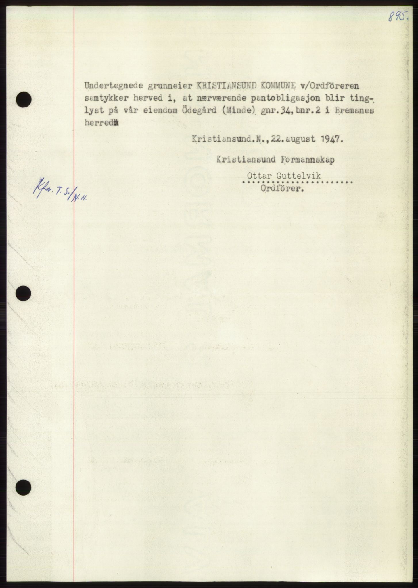 Nordmøre sorenskriveri, AV/SAT-A-4132/1/2/2Ca: Mortgage book no. B96, 1947-1947, Diary no: : 1919/1947