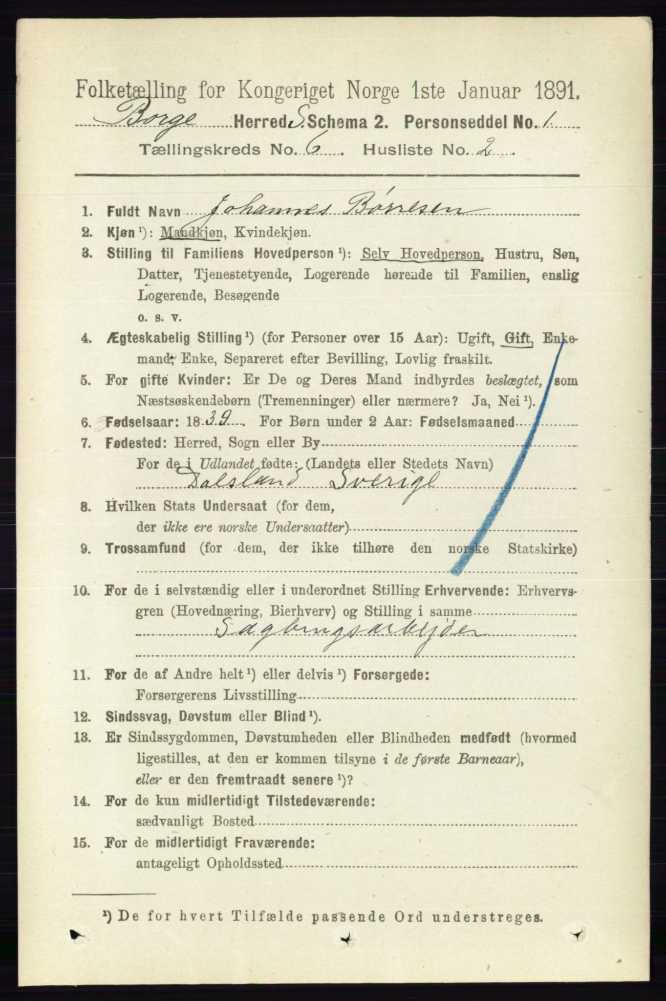 RA, 1891 census for 0113 Borge, 1891, p. 3043