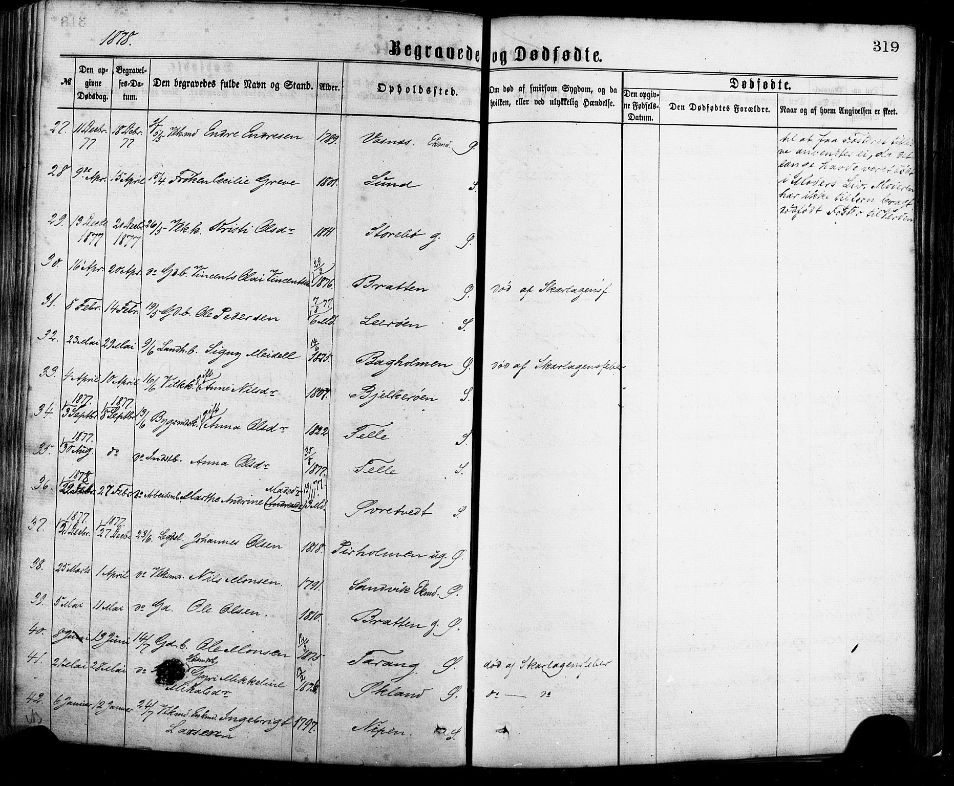 Sund sokneprestembete, AV/SAB-A-99930: Parish register (official) no. A 15, 1867-1881, p. 319