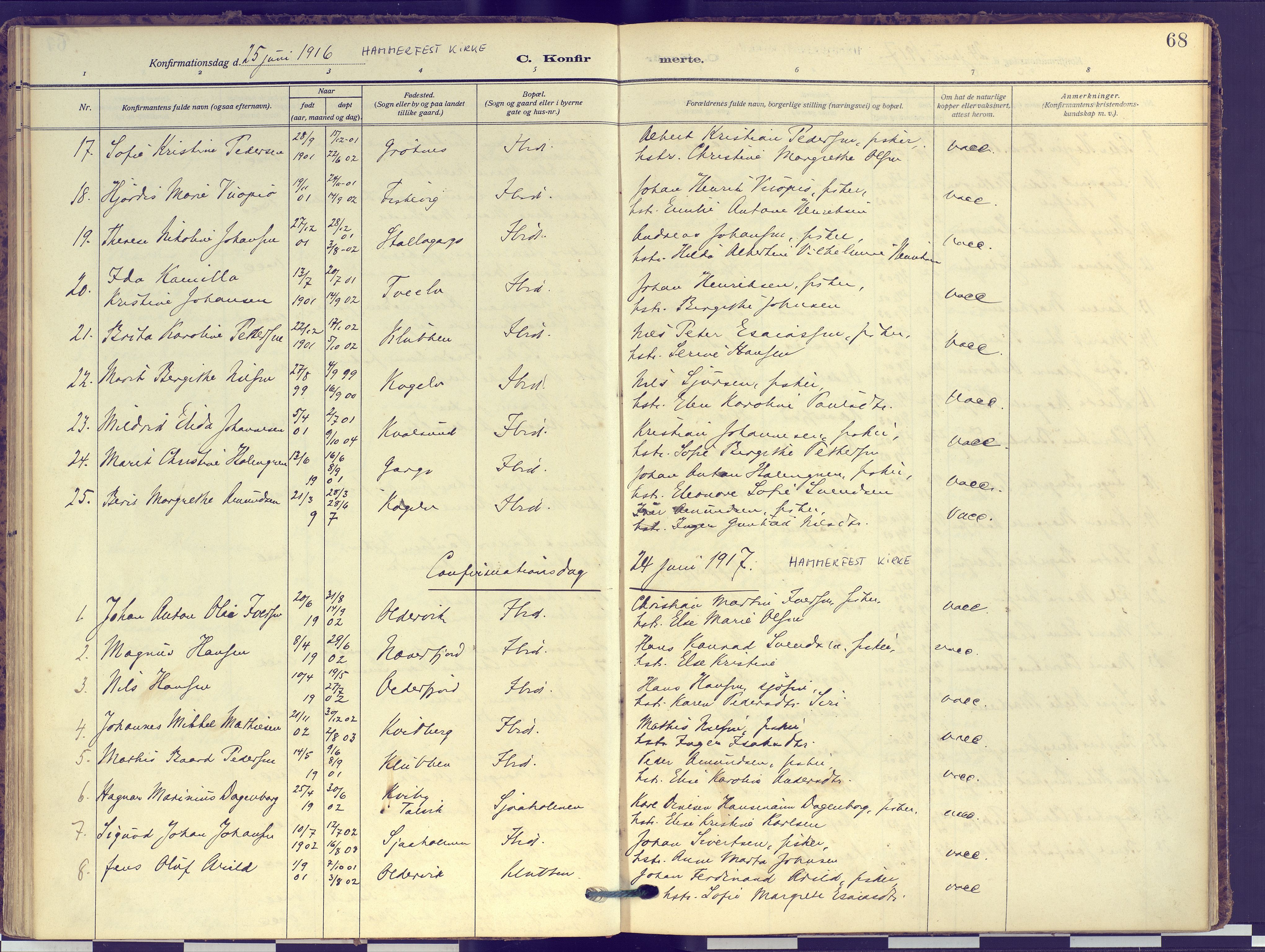 Hammerfest sokneprestkontor, SATØ/S-1347: Parish register (official) no. 16, 1908-1923, p. 68