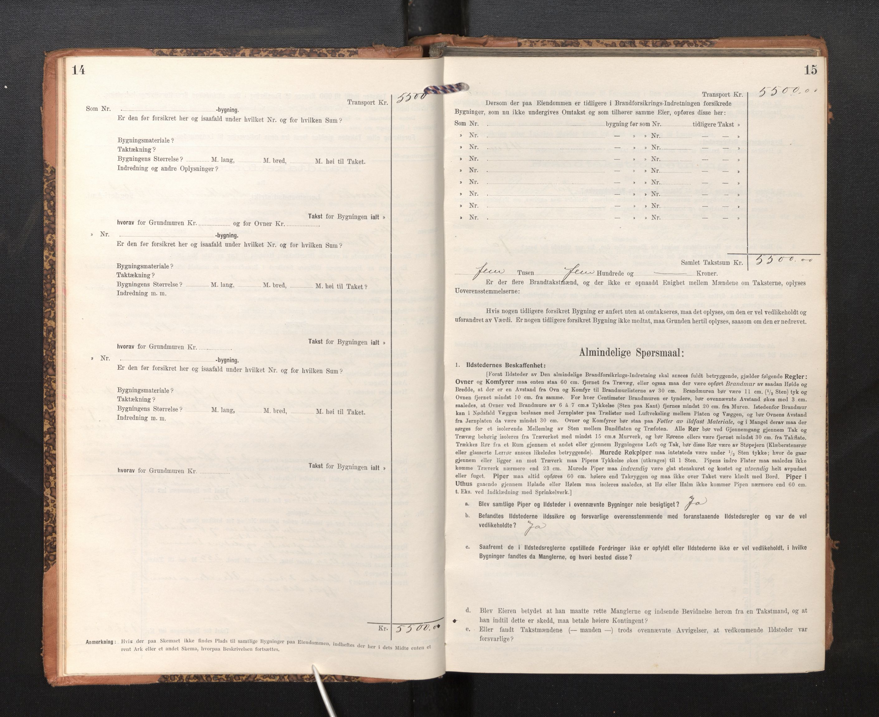 Lensmannen i Bruvik, AV/SAB-A-31301/0012/L0008: Branntakstprotokoll, skjematakst, 1914-1919, p. 14-15