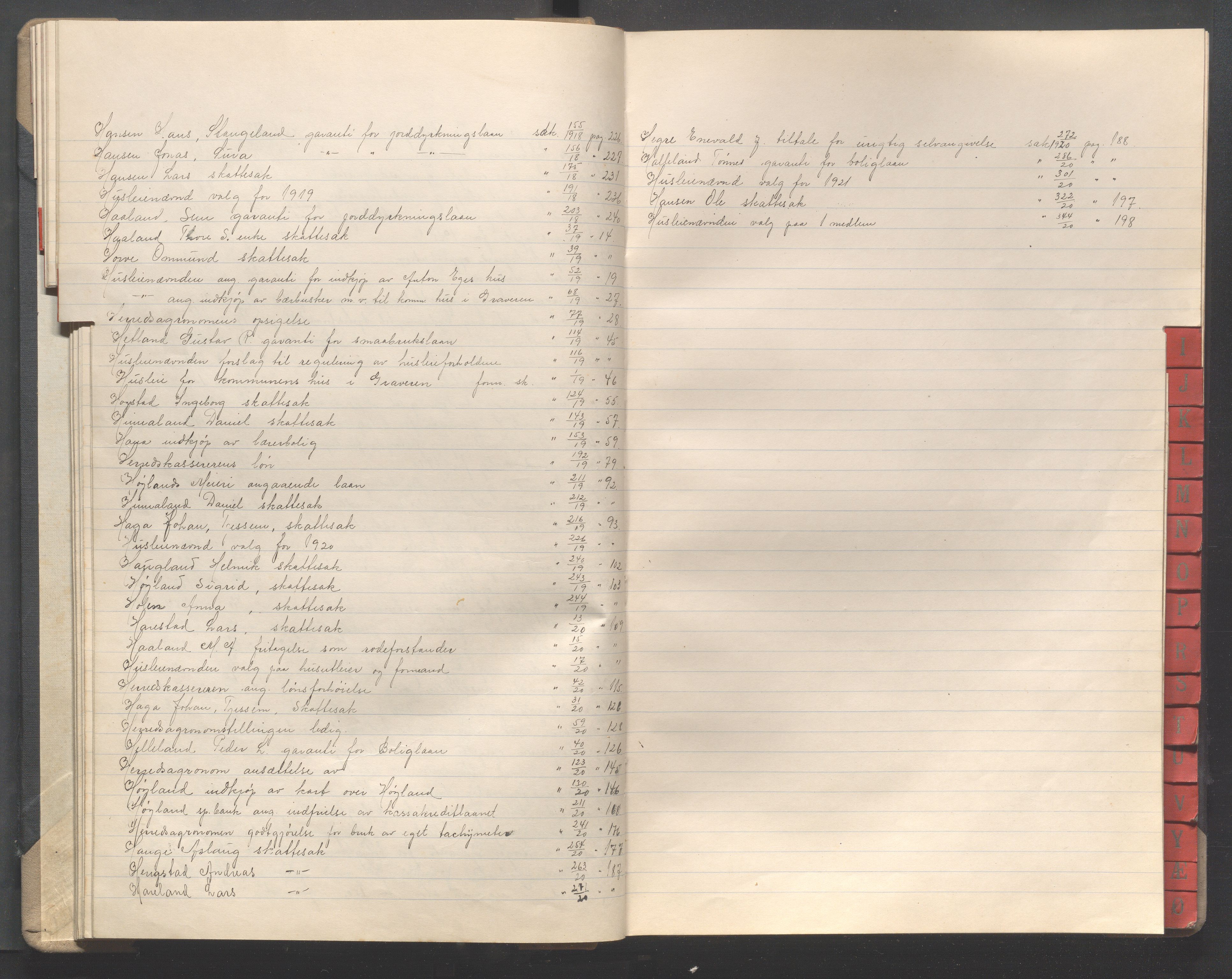 Høyland kommune - Formannskapet, IKAR/K-100046/A/Ae/L0001: Register, 1912-1920, p. 26
