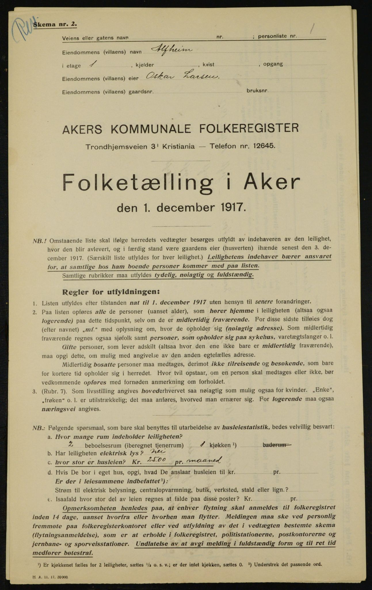 OBA, Municipal Census 1917 for Aker, 1917, p. 27271