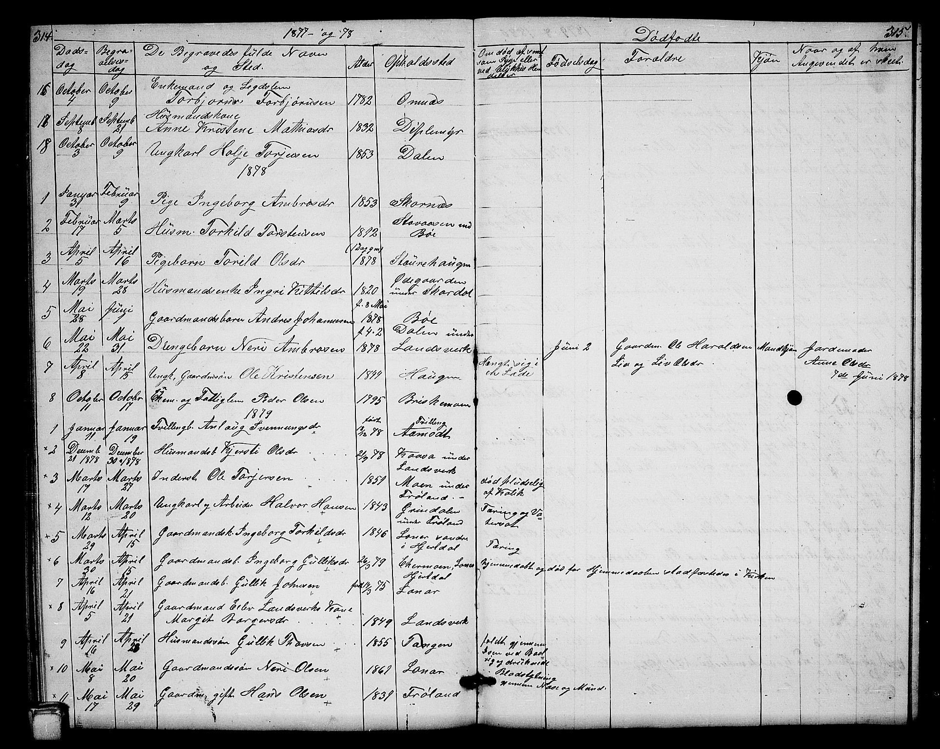 Hjartdal kirkebøker, SAKO/A-270/G/Gb/L0002: Parish register (copy) no. II 2, 1854-1884, p. 314-315