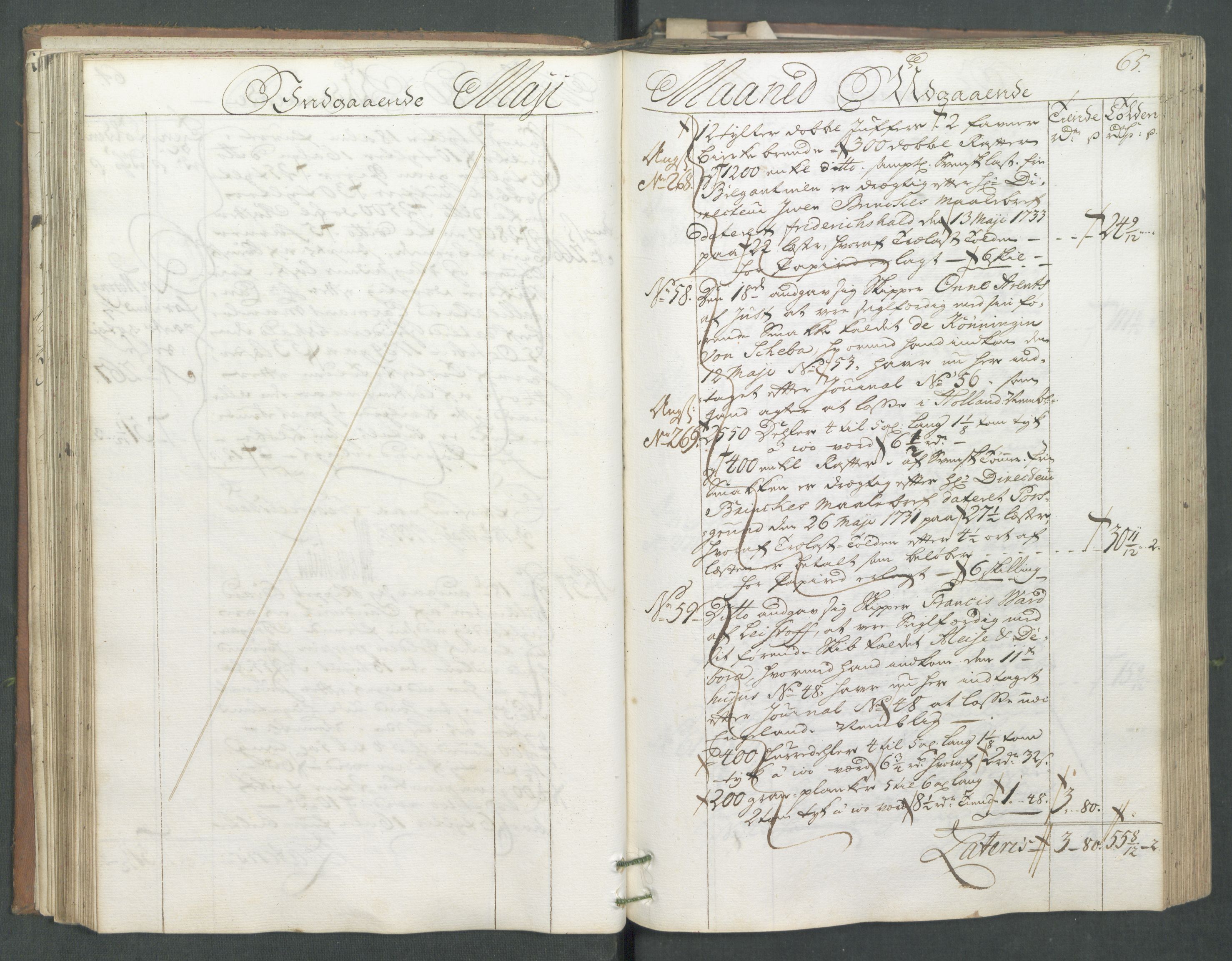 Generaltollkammeret, tollregnskaper, AV/RA-EA-5490/R01/L0008/0001: Tollregnskaper Fredrikshald / Hovedtollbok, 1733, p. 64b-65a