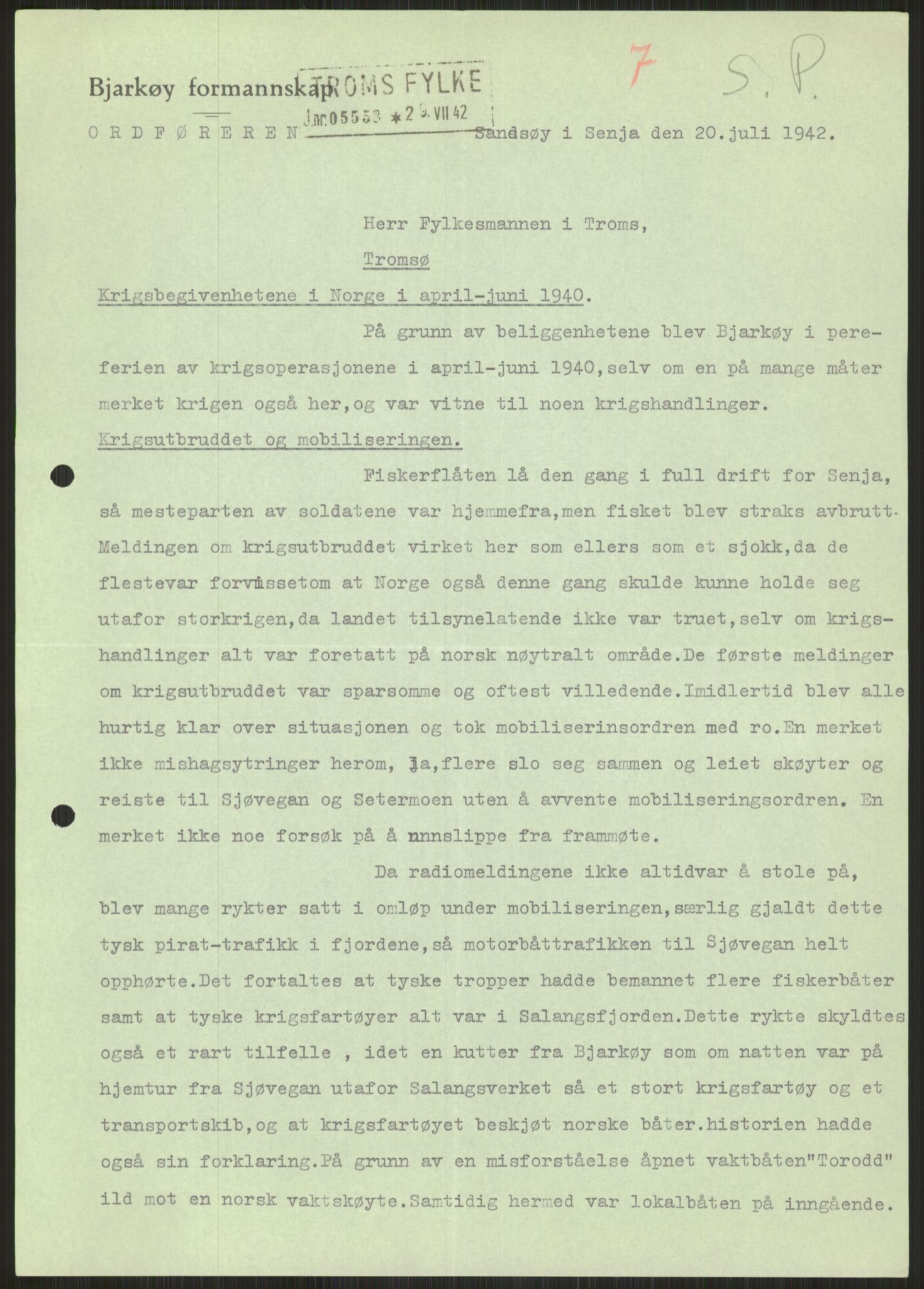 Forsvaret, Forsvarets krigshistoriske avdeling, AV/RA-RAFA-2017/Y/Ya/L0017: II-C-11-31 - Fylkesmenn.  Rapporter om krigsbegivenhetene 1940., 1940, p. 606