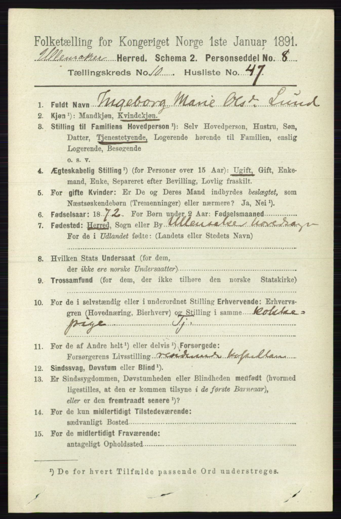 RA, 1891 census for 0235 Ullensaker, 1891, p. 4802