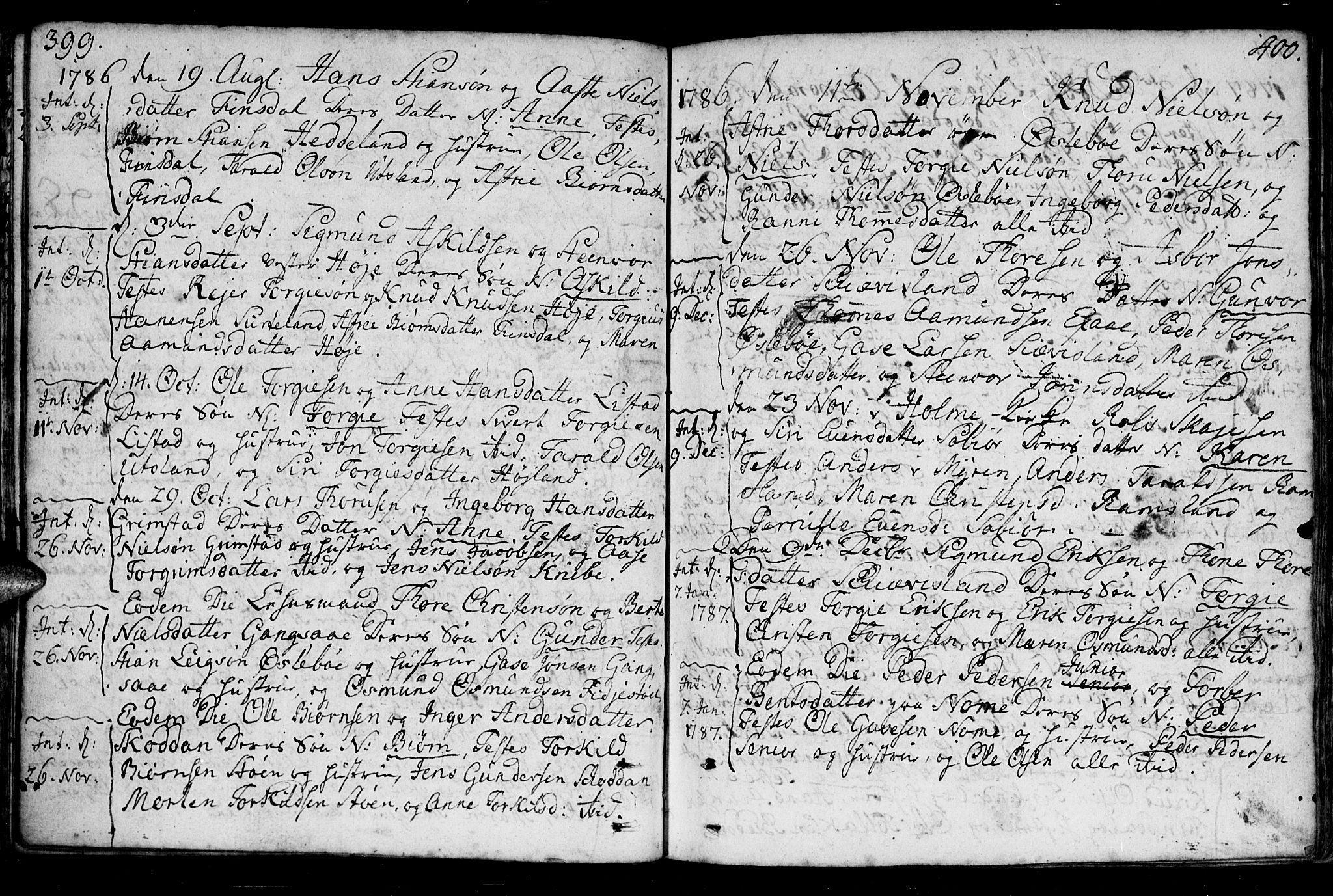 Holum sokneprestkontor, AV/SAK-1111-0022/F/Fa/Fac/L0001: Parish register (official) no. A 1, 1773-1820, p. 399-400