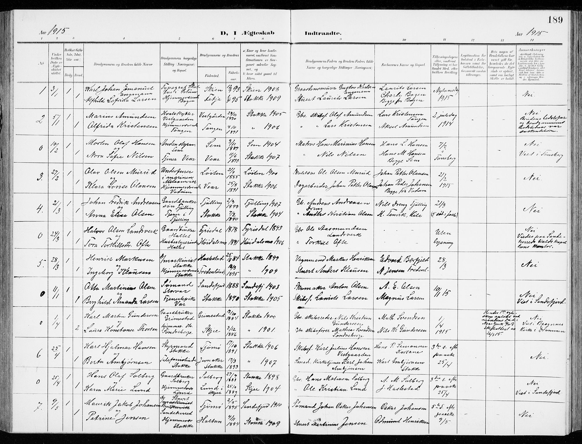 Stokke kirkebøker, AV/SAKO-A-320/G/Ga/L0001: Parish register (copy) no. I 1, 1904-1940, p. 189