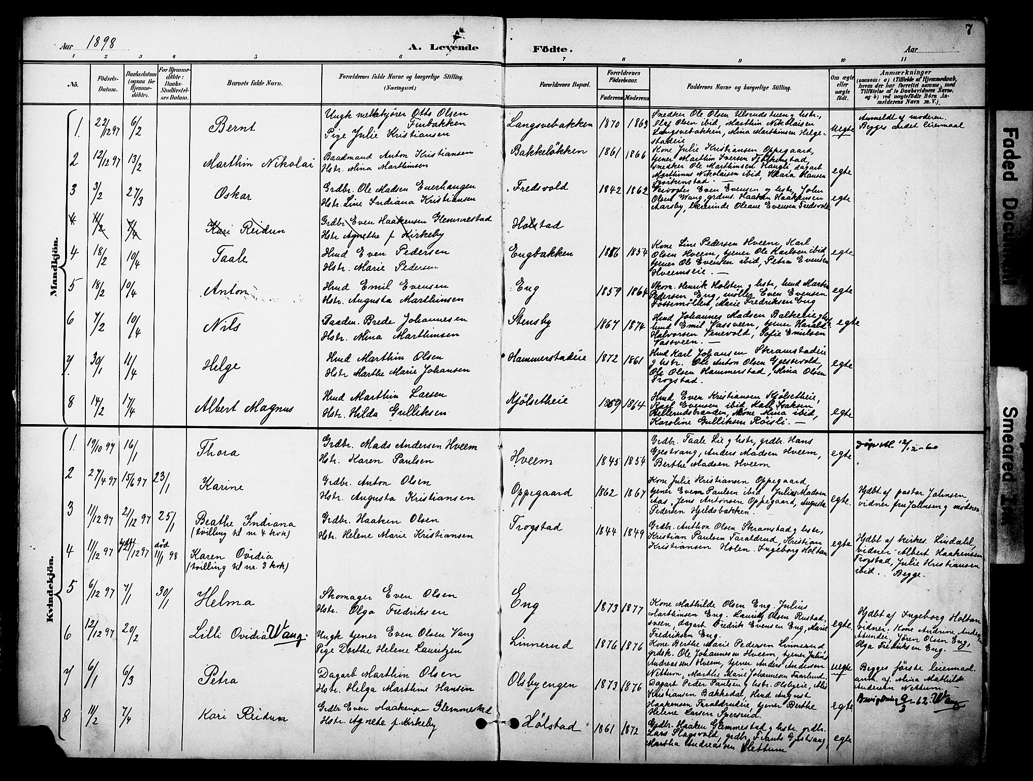 Østre Toten prestekontor, AV/SAH-PREST-104/H/Ha/Haa/L0009: Parish register (official) no. 9, 1897-1913, p. 7