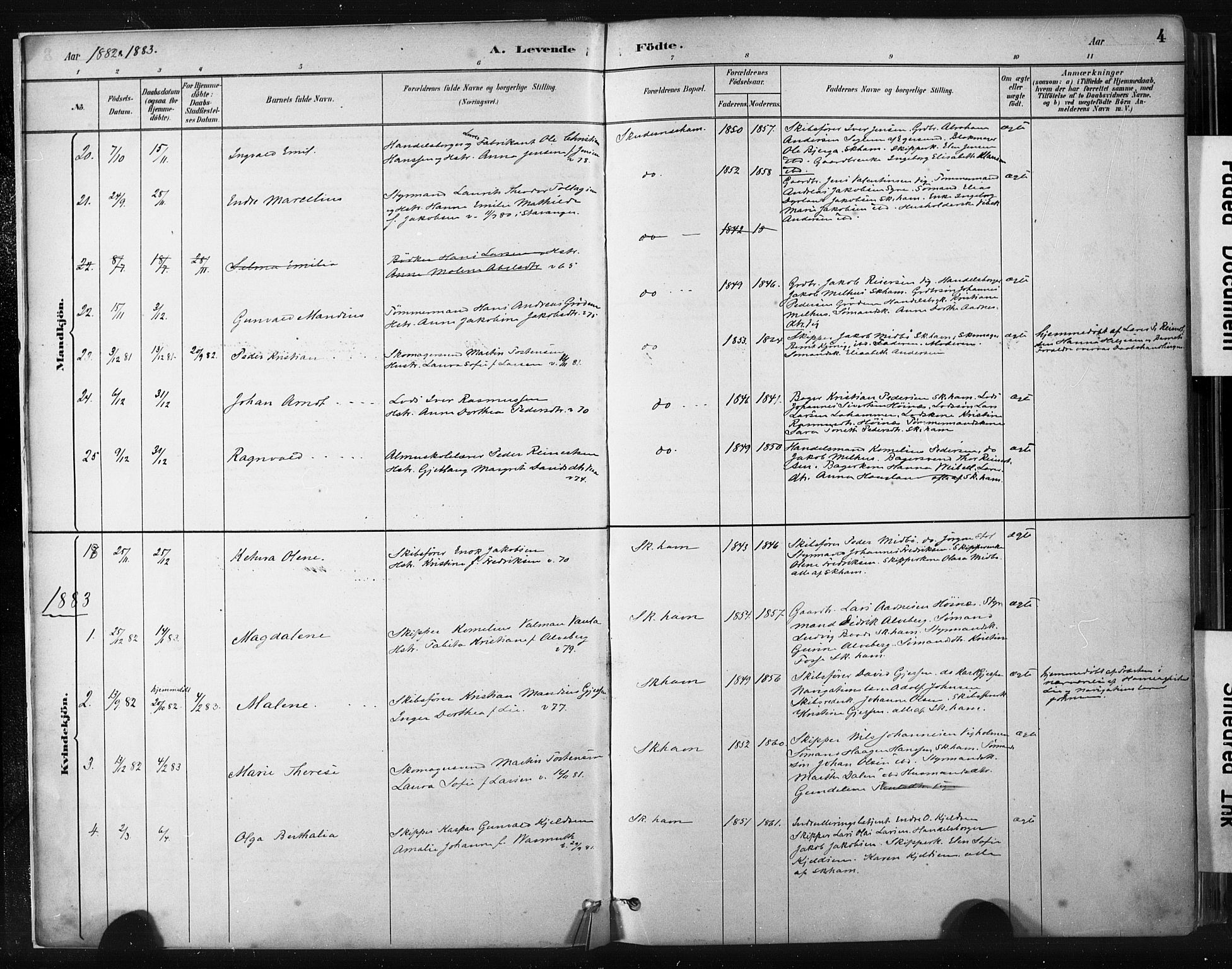 Skudenes sokneprestkontor, AV/SAST-A -101849/H/Ha/Haa/L0008: Parish register (official) no. A 5, 1882-1912, p. 4