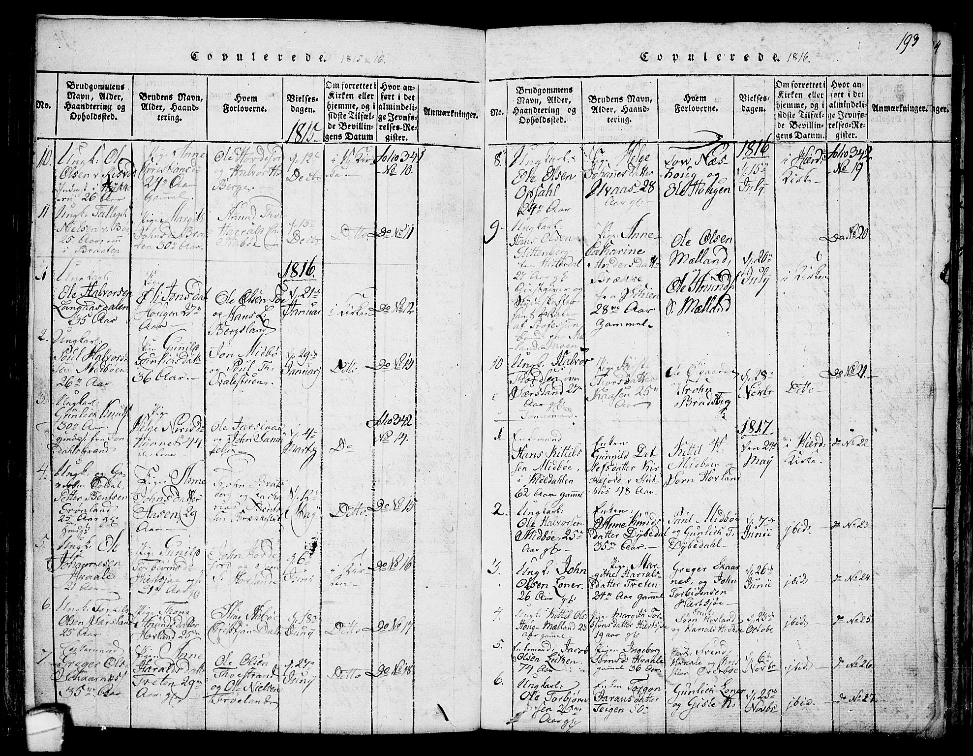 Hjartdal kirkebøker, AV/SAKO-A-270/F/Fa/L0007: Parish register (official) no. I 7, 1815-1843, p. 193