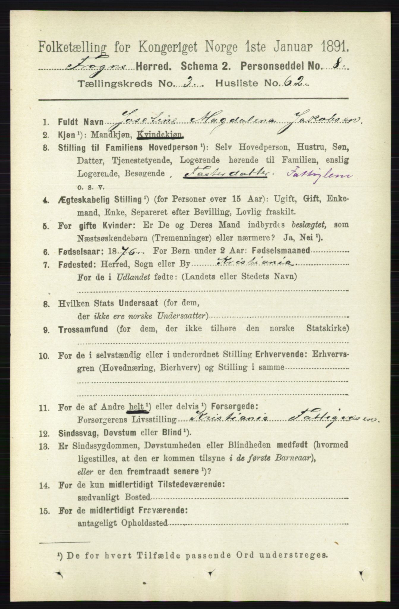 RA, 1891 census for 0215 Frogn, 1891, p. 2311