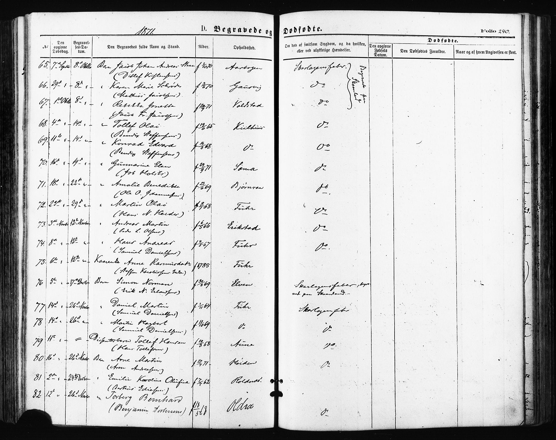 Trondenes sokneprestkontor, AV/SATØ-S-1319/H/Ha/L0013kirke: Parish register (official) no. 13, 1870-1878, p. 240