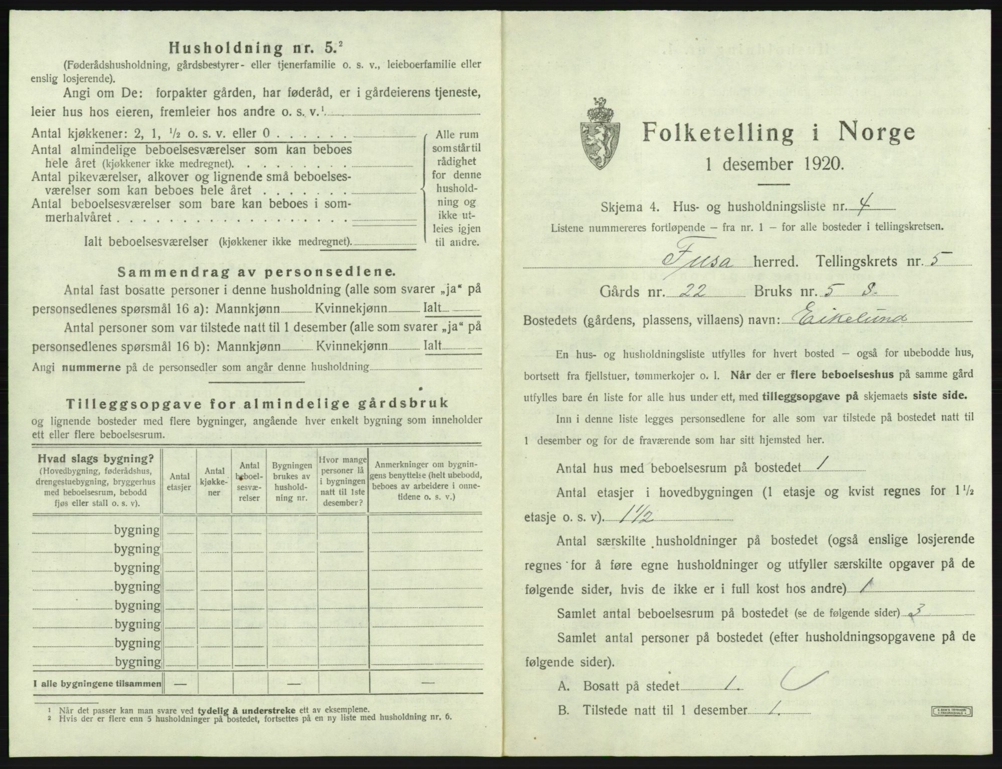 SAB, 1920 census for Fusa, 1920, p. 238