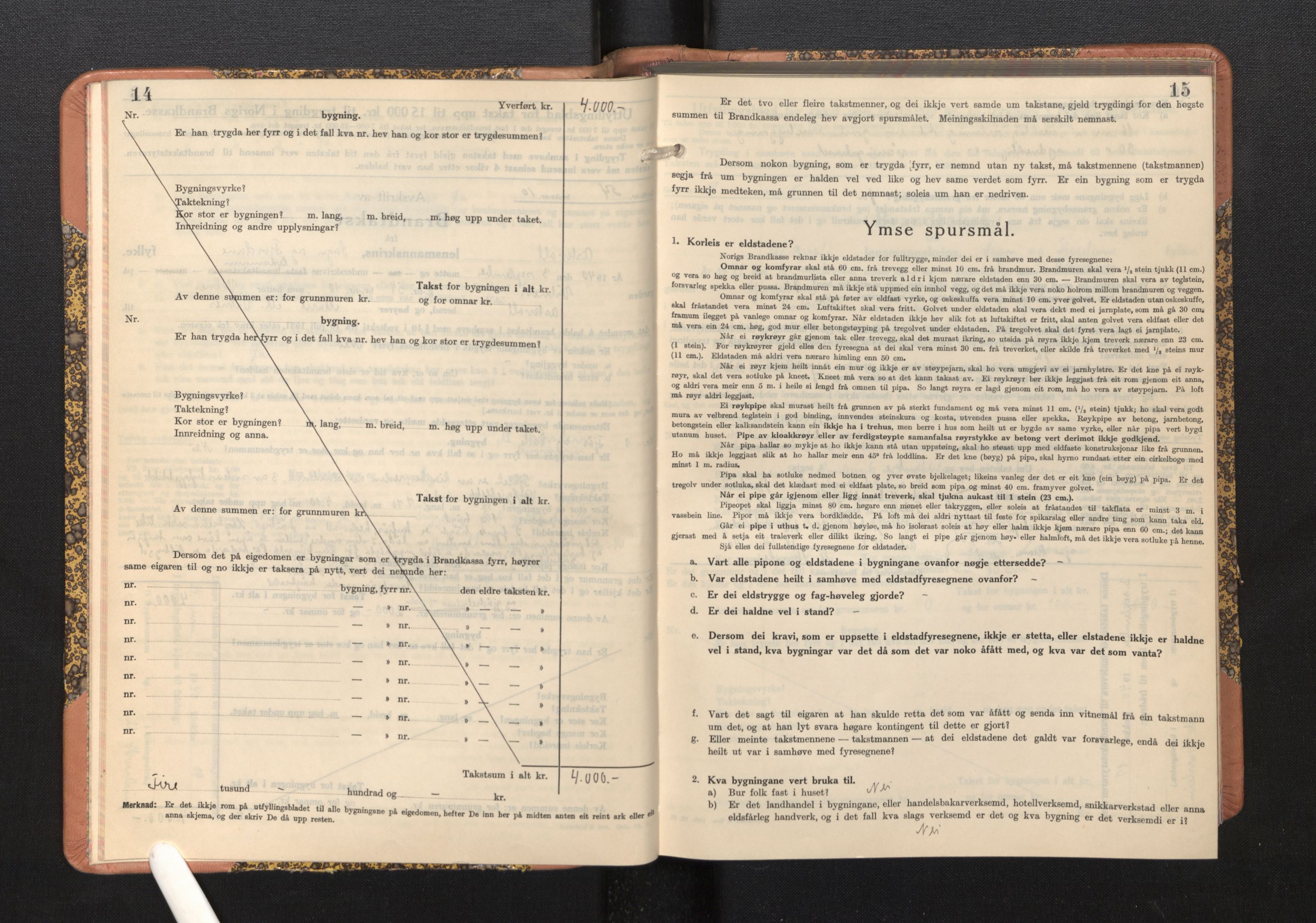 Lensmannen i Askvoll, AV/SAB-A-26301/0012/L0005: Branntakstprotokoll, skjematakst, 1940-1949, p. 14-15