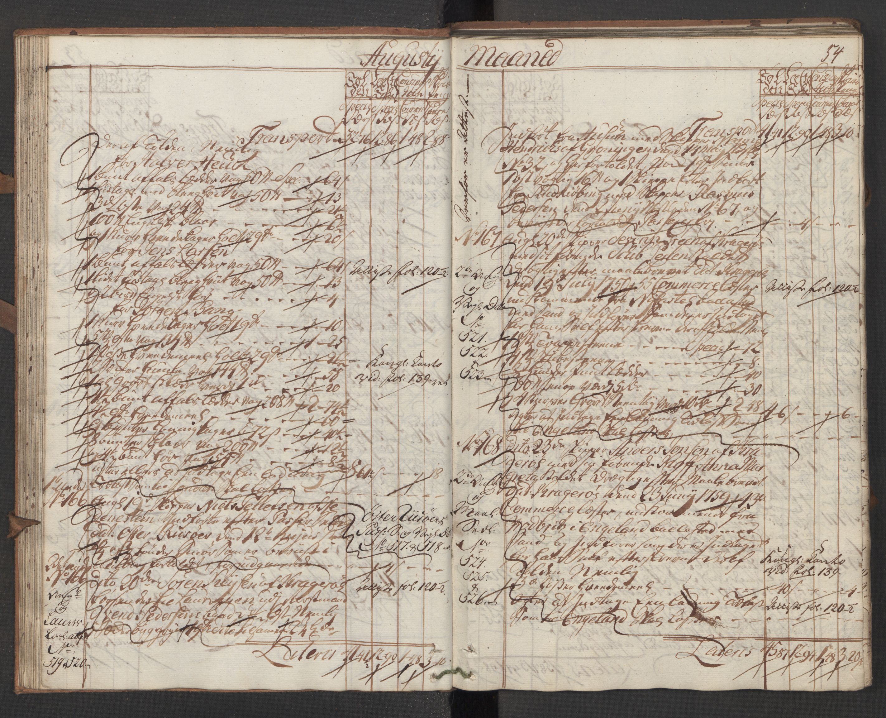 Generaltollkammeret, tollregnskaper, AV/RA-EA-5490/R13/L0028/0001: Tollregnskaper Kragerø / Inngående hovedtollbok, 1760, p. 53b-54a