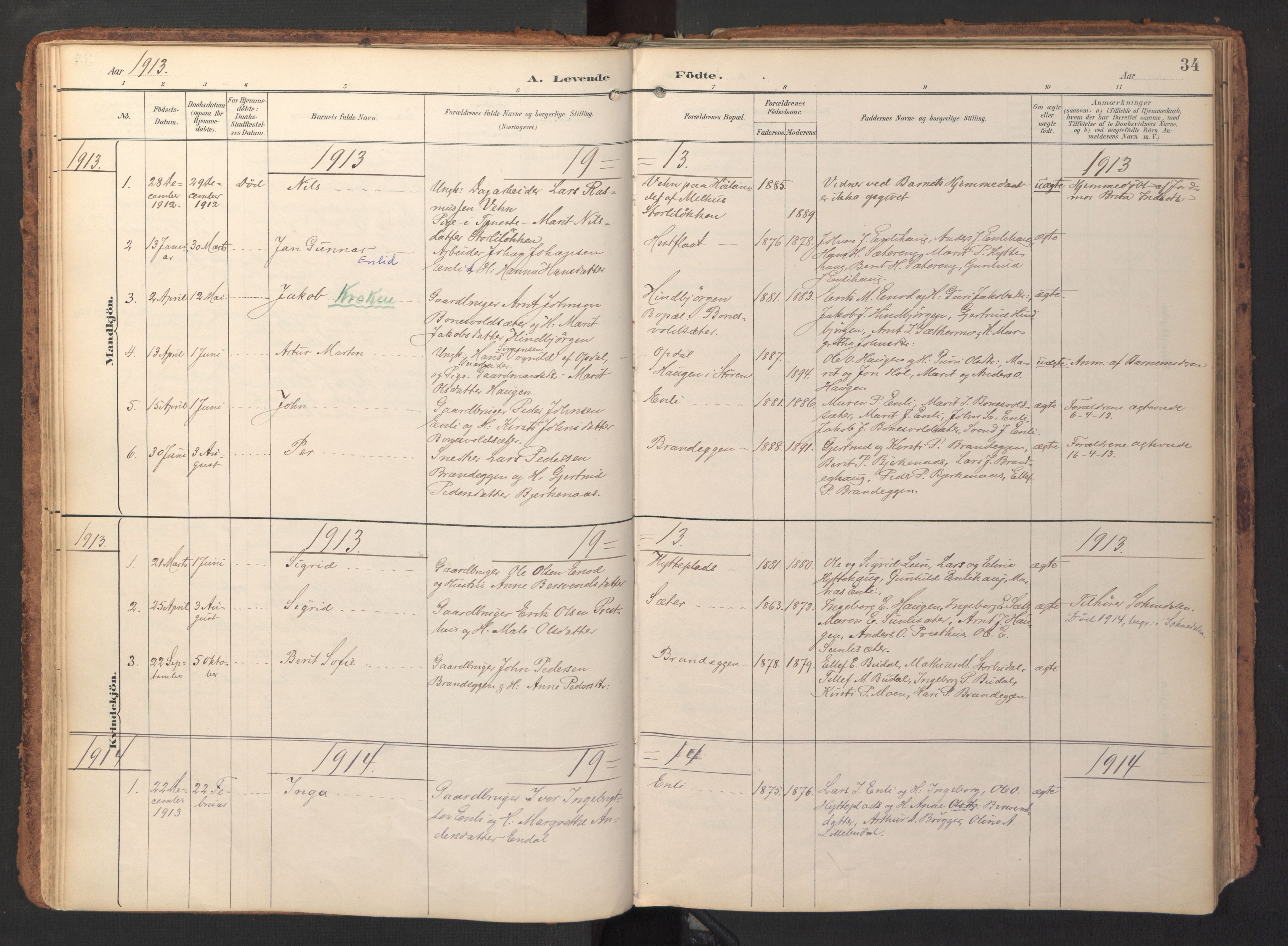 Ministerialprotokoller, klokkerbøker og fødselsregistre - Sør-Trøndelag, SAT/A-1456/690/L1050: Parish register (official) no. 690A01, 1889-1929, p. 34